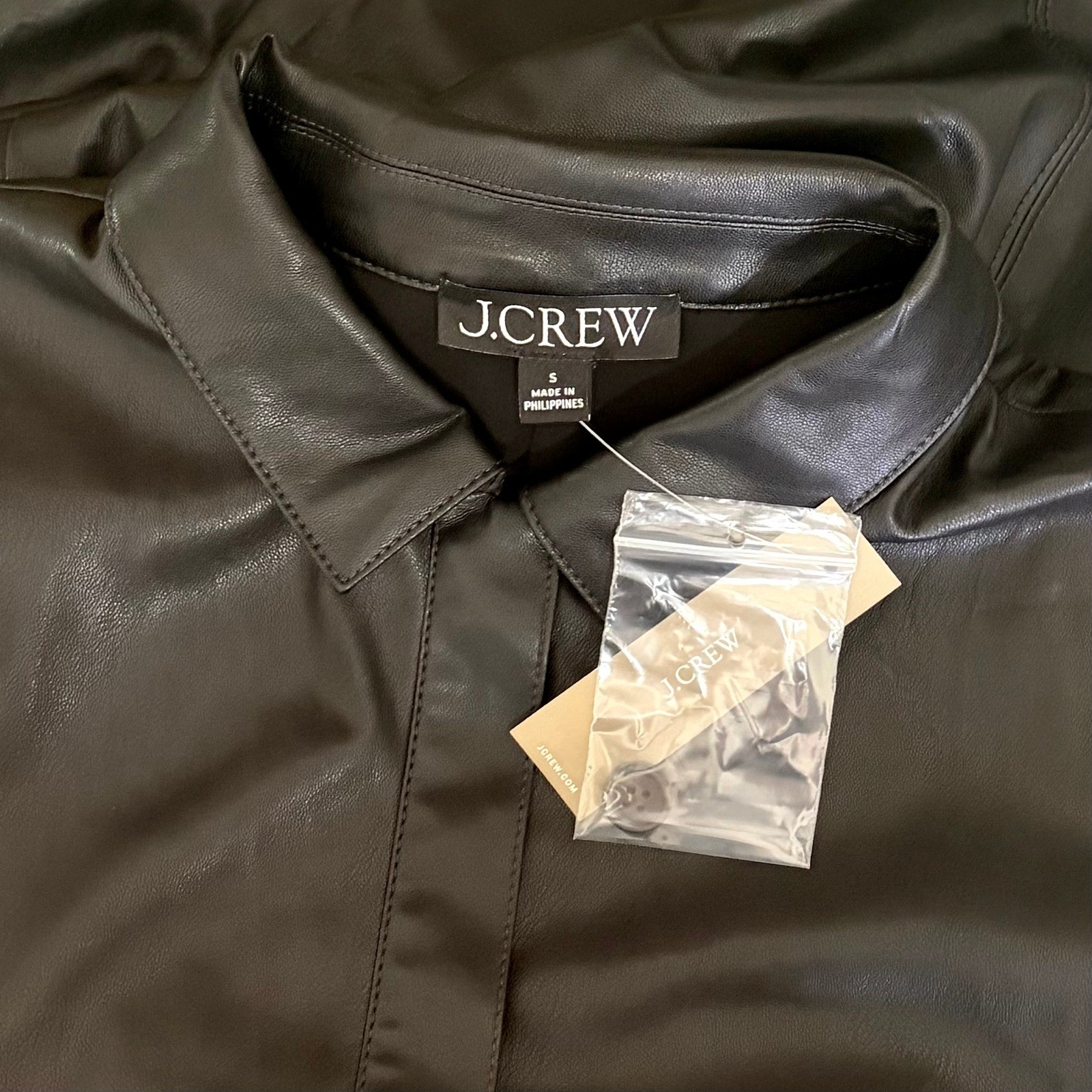 NWT!! J. CREW Solid Black Button Front Faux Leather Dress Belted Vegan Small