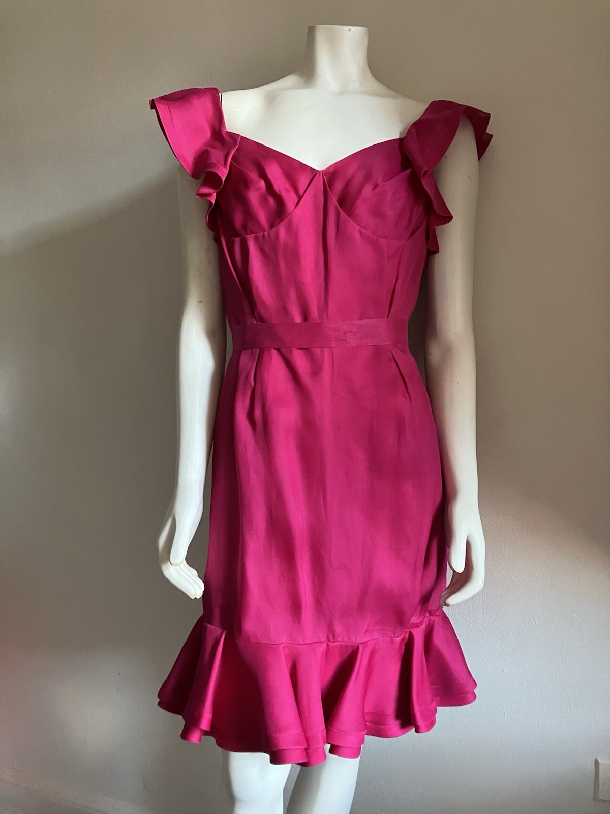 Tom Ford Yves Saint Laurent YSL SS2005 Runway Fuchsia Silk Ruffle Dress FR40 US6