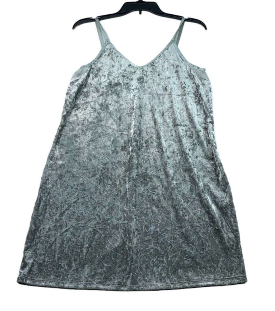 Shift Slip Dress Womens size Medium Gray Velvet Spaghetti straps Mini Dress New