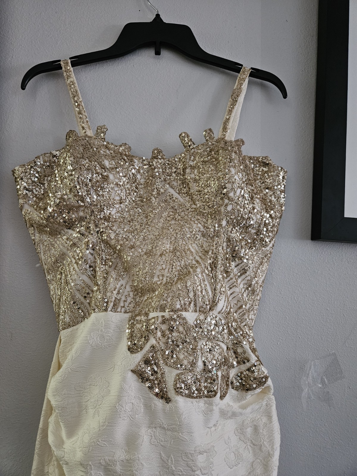 Prom dress Custom Made -Ivory Gold Satin with Lace-Up Back, Sleeveless