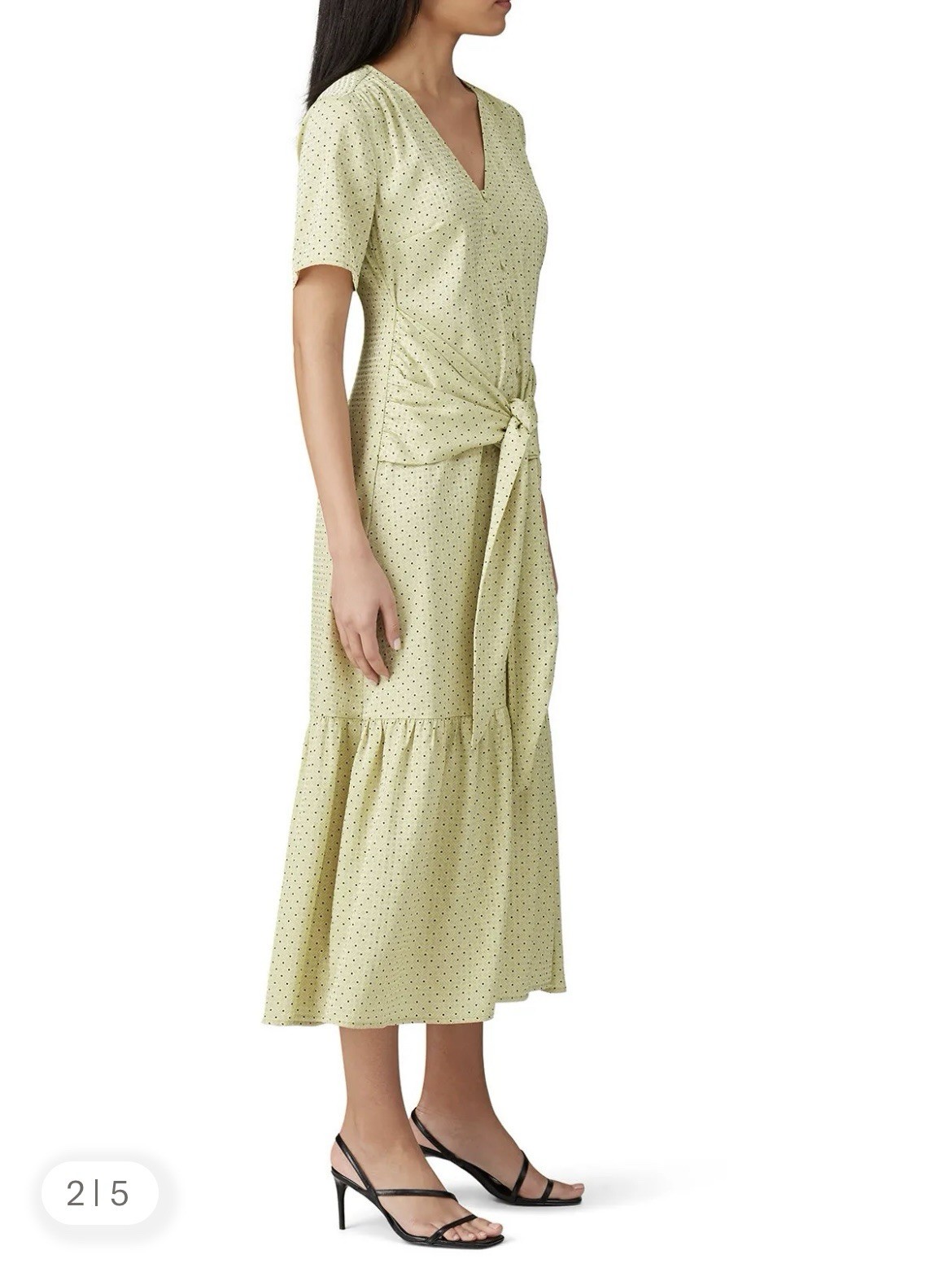 ANTHROPOLOGIE X LOVE, WHIT CITRON DOT TIE WAIST MIDI DRESS