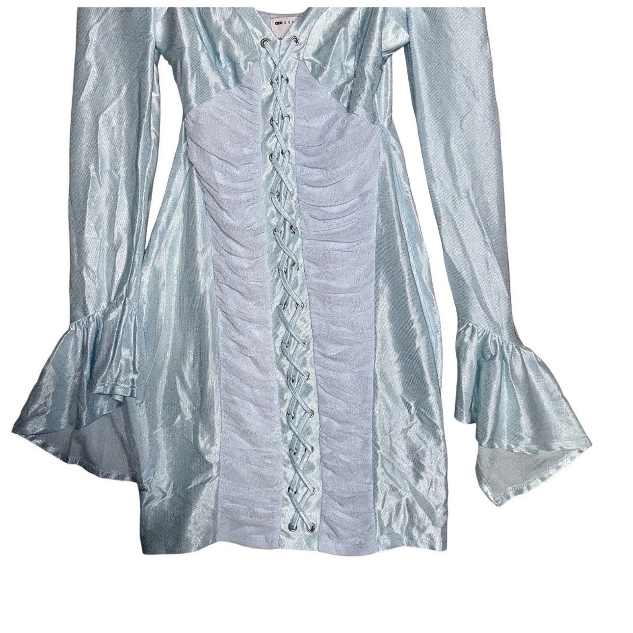ASOS Womens NEW Blue Cupped Whimsical Fairy Lace Up Long Sleeve Dress Sz US 6