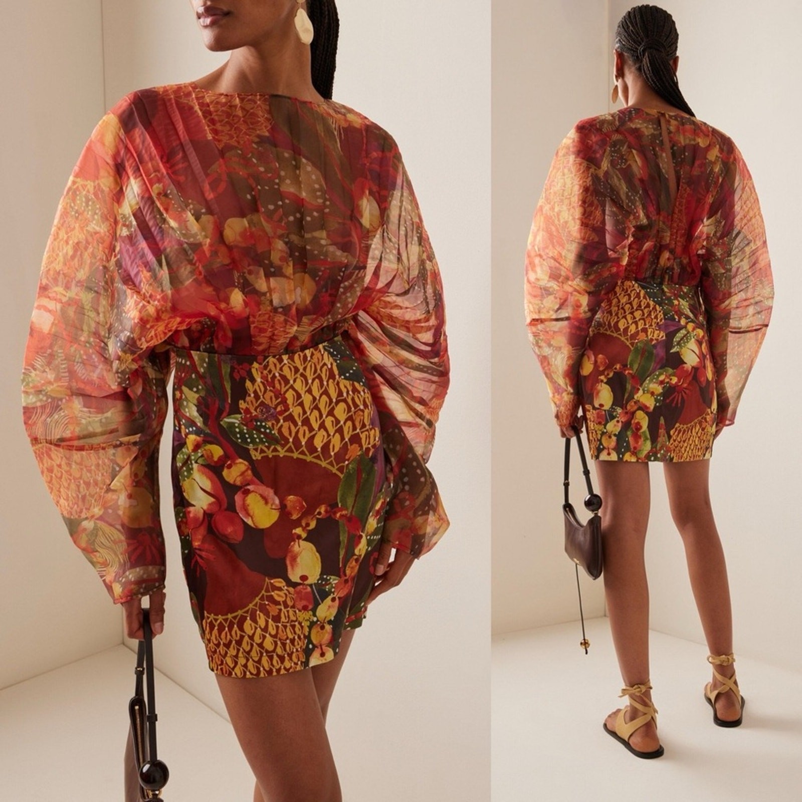 Andrea Iyamah Odi Pleated Organza Mini Dress Kola Print NEW with tags