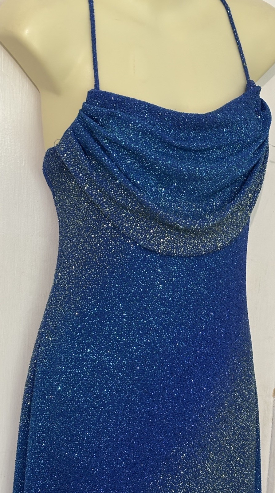 Y2K Dress Jump USA Sparkly Blue Ombré Gown Stretch Vintage Size 5/6 Fit Is XS