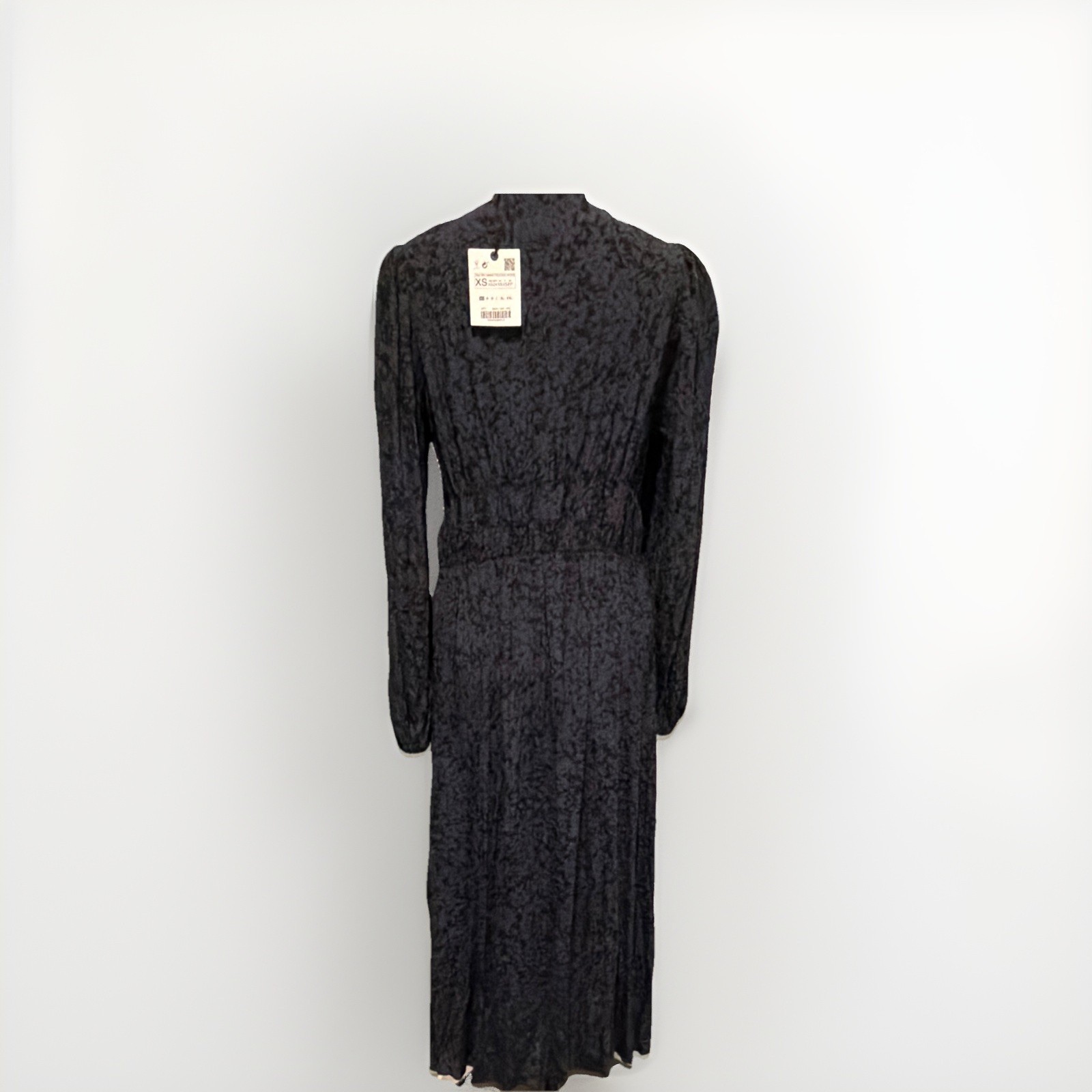 Zara Black/Gray Floral V-Neck Long Sleeve Maxi Dress Viscose XS/S