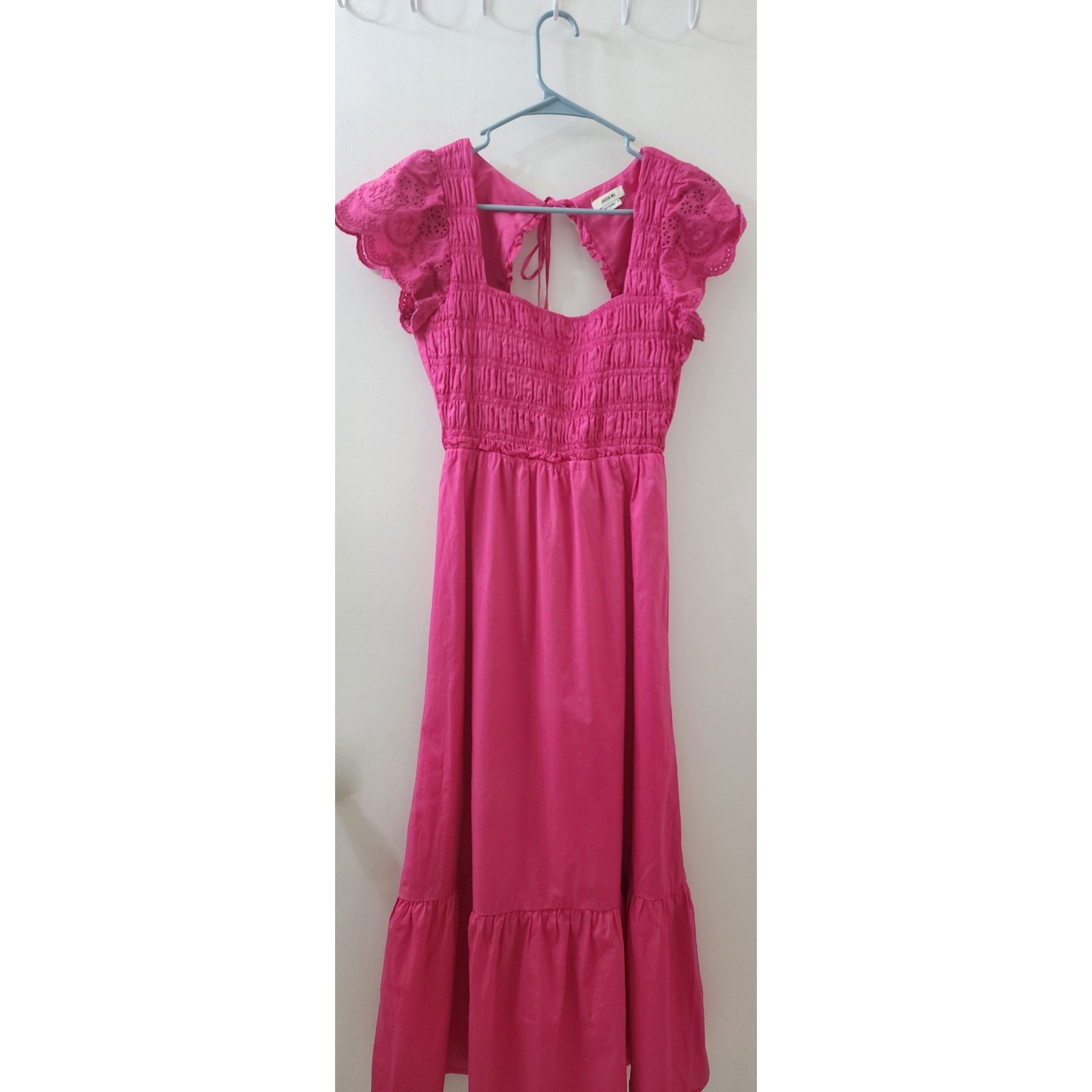 Jason Wu Pink Smocked Eyelet Flutter Sleeve Open Back Midi Dress