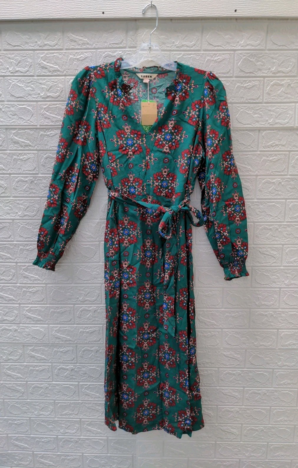 New Boden Notch Neck Midi Dress Green Sz 8R