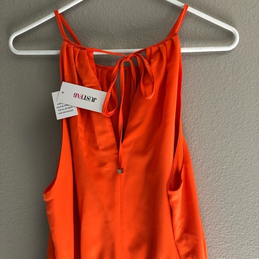 JUSTFAB Womens Junior Dress High Low Orange Navy Blue M Elastic Drawstring