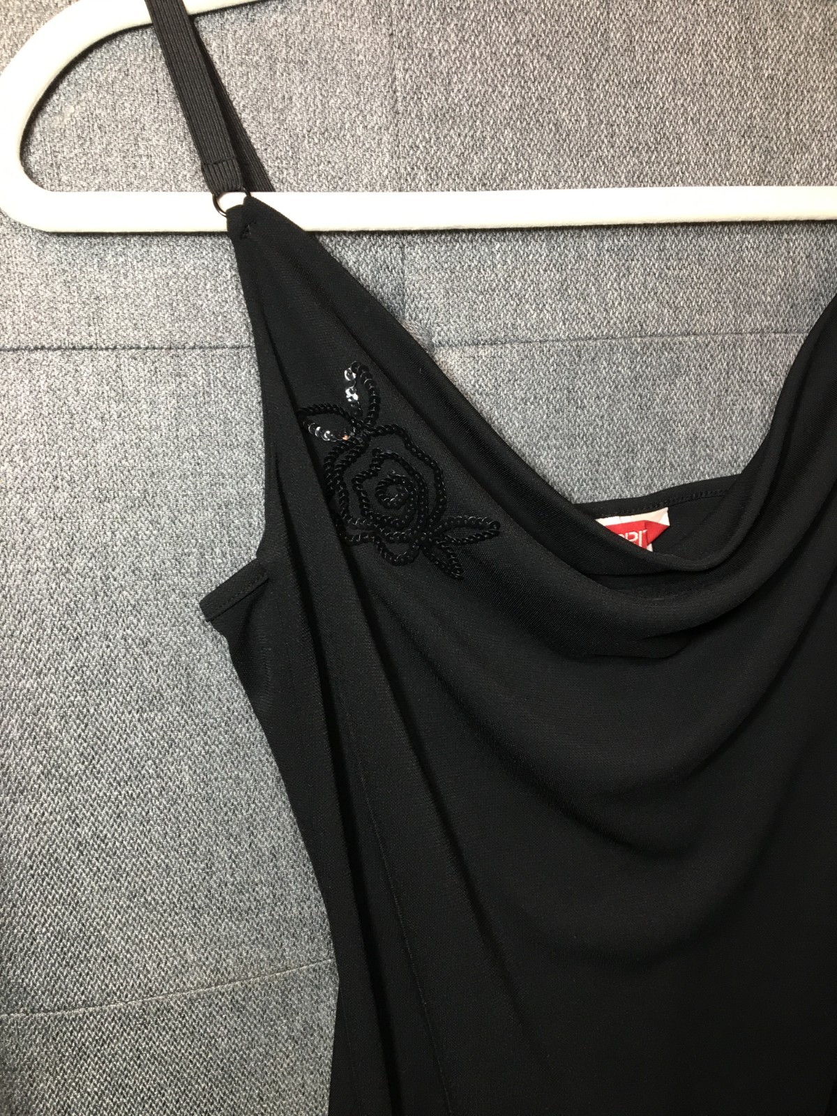 ESPRIT Black Slip Dress (SMALL) Vintage Y2K Stretch Elastic Straps Sequin Flower