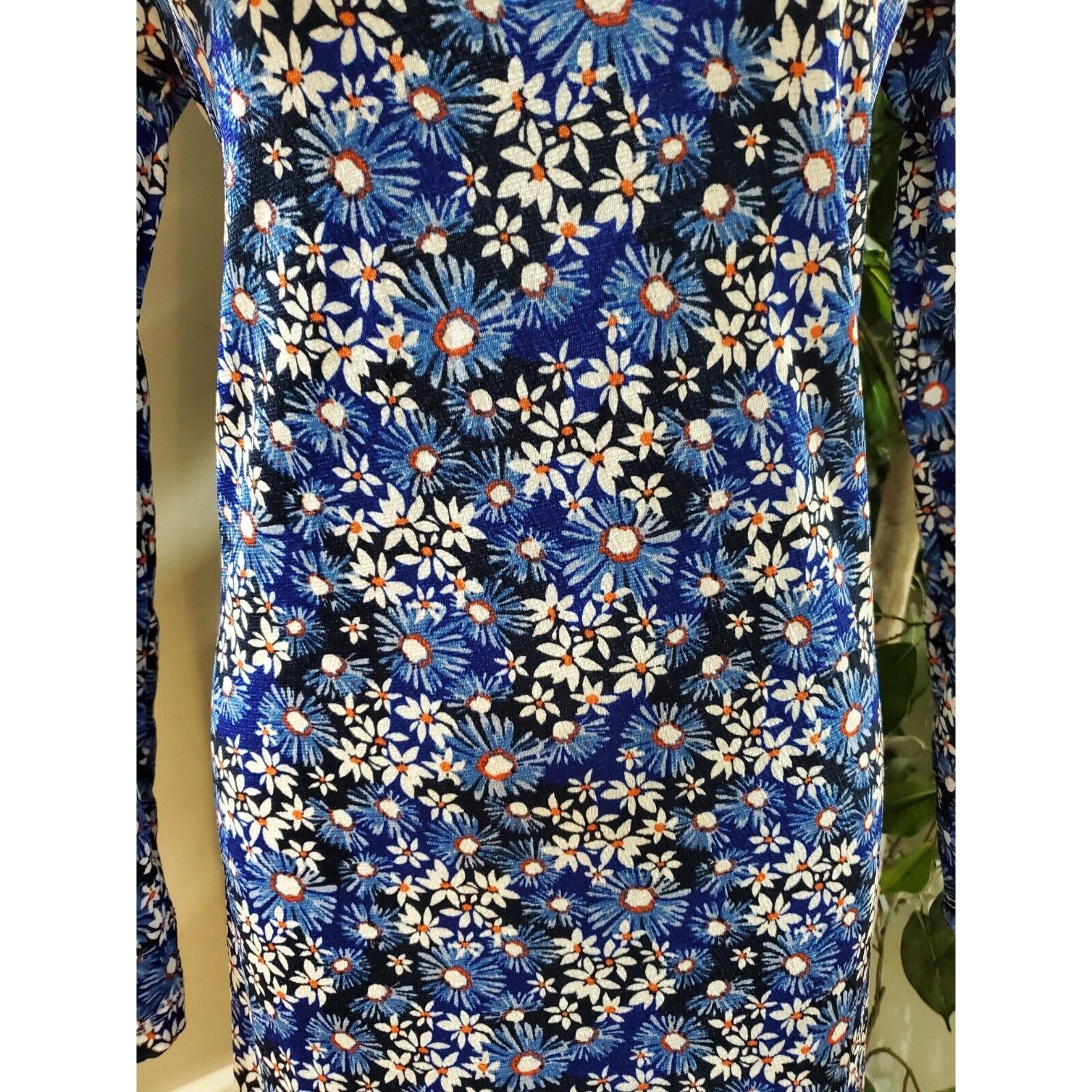 Muni Muni Women’s Blue Floral Polyester Long Sleeve Knee Length Hoodie Dress XS
