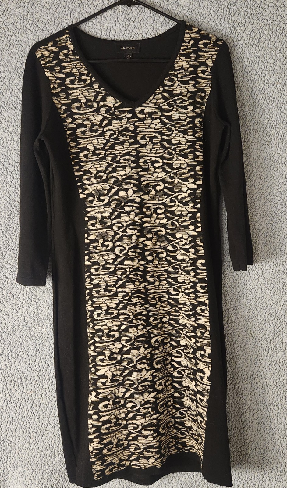 AB Studio Black & Beige Patterned Sweater Dress Women’s Size M