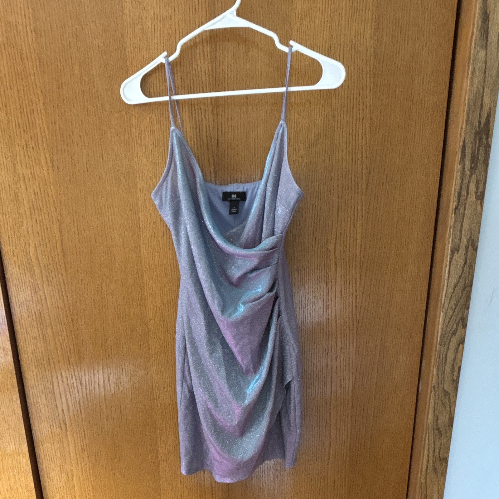 I.N. San Francisco Juniors 7 Purple/Blue Ruched Cowl Glitter Bodycon Mini