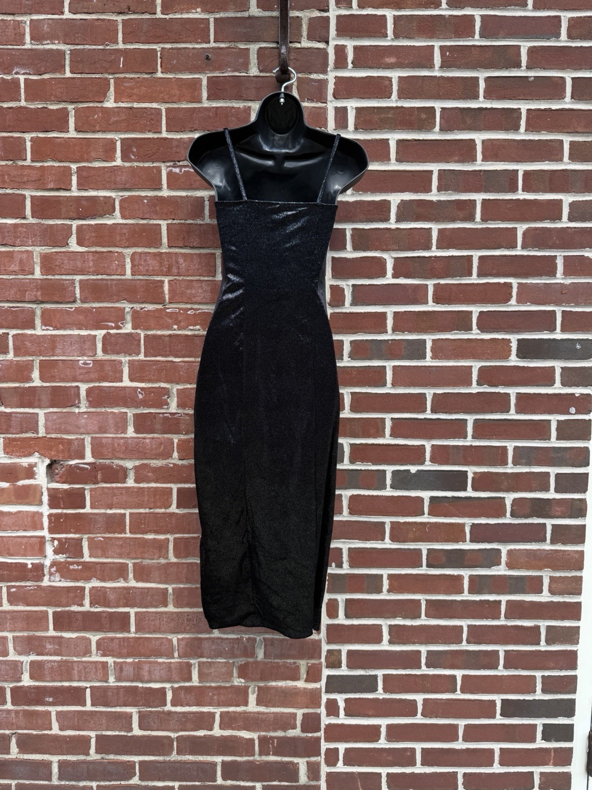 H&M Women’s Black Solid Square Neck Strappy Sleeveless Bodycon Midi Dress XS