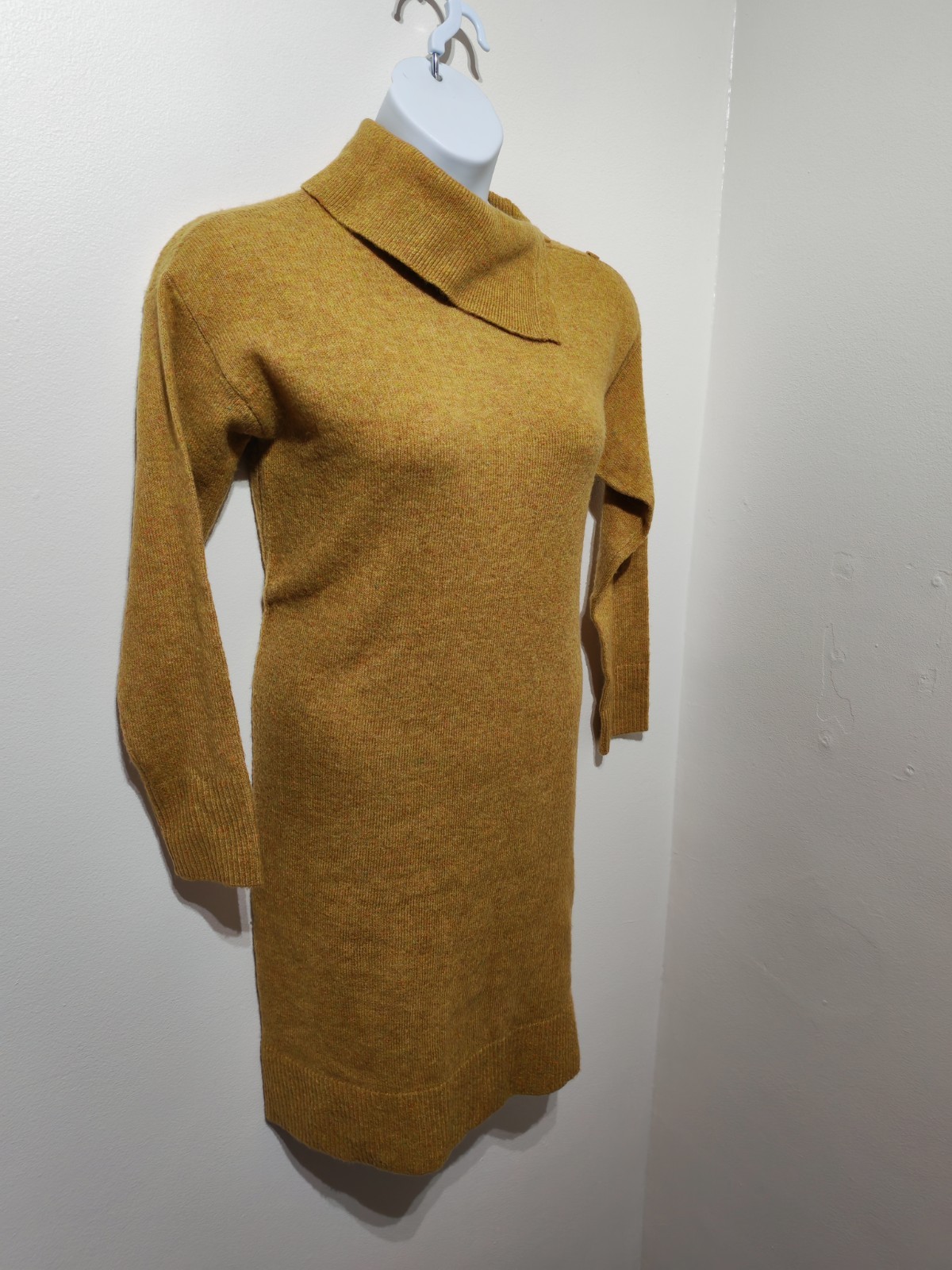 Monsoon mustard yellow brown knitted jumper dress M 14