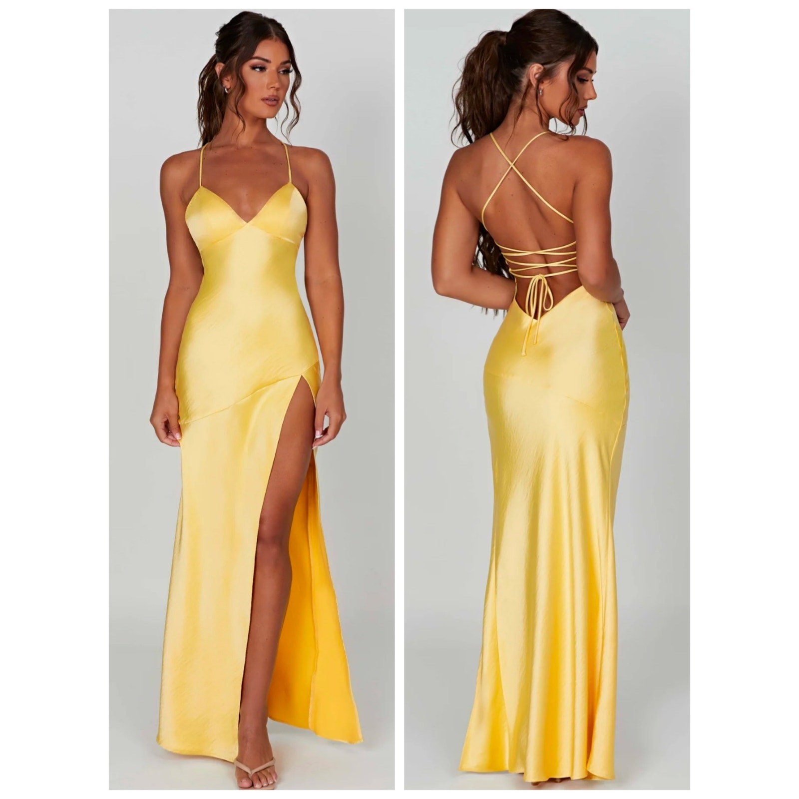 Babyboo Isobel Lemon Yellow Lace Up Back Maxi Dress XL NWT