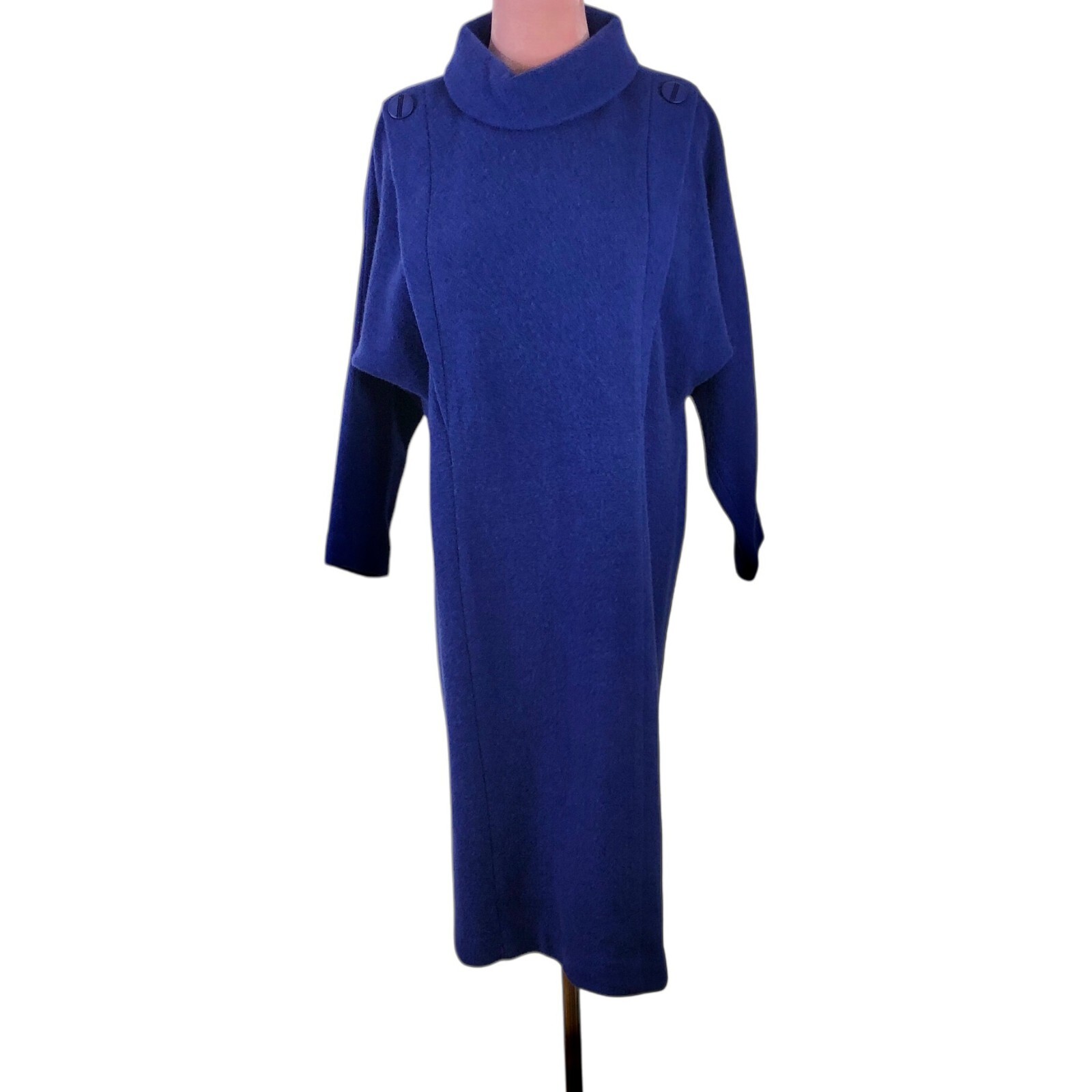 Womens Sweater Dress Size 7 Royal Blue Mohair Cowl Neck Lagenlook Midi Tunic