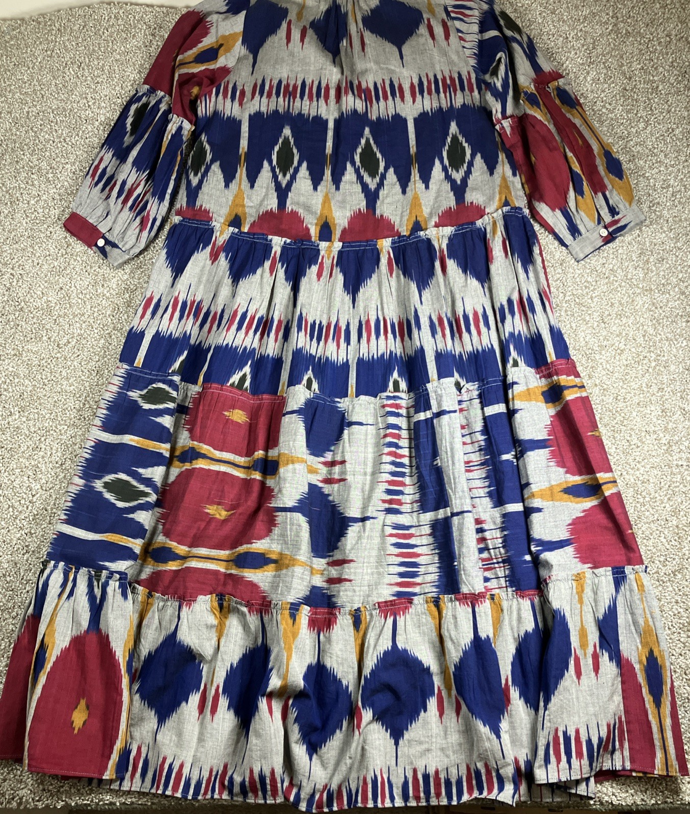 Kleed Long Aztec Pattern Tiered Maxi Dress Size Small w/ Pockets Southwestern