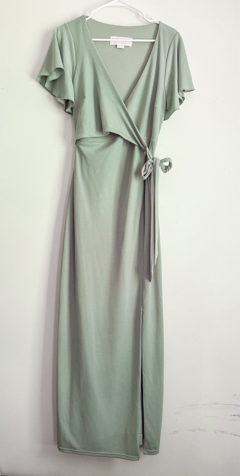 Birdy Grey Mint Green Formal Floor Length Dress With Split And Flutter Sleeves L