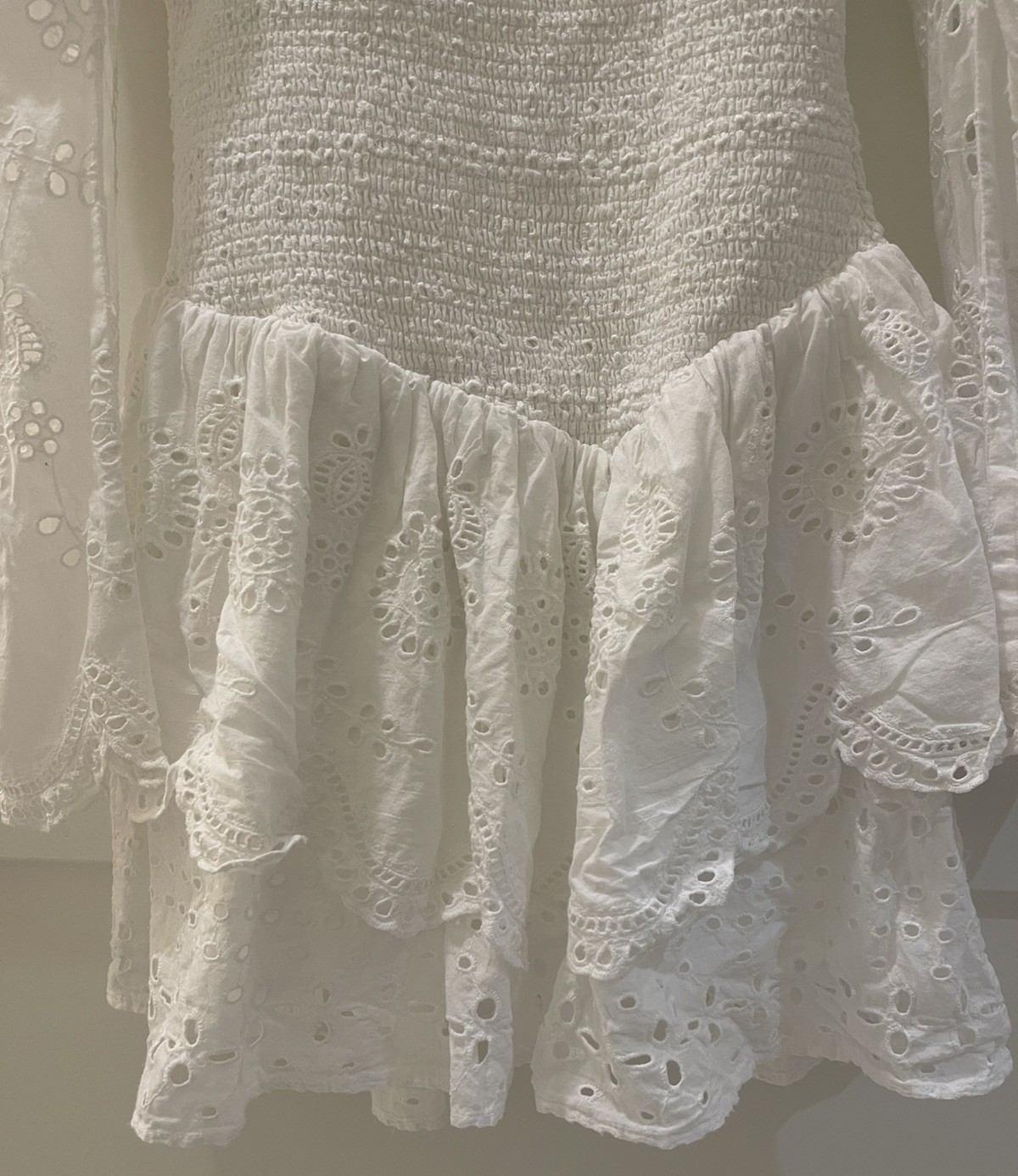 LoveShackFancy Jayce Broderie Anglaise Mini Dress Antique White Small $485