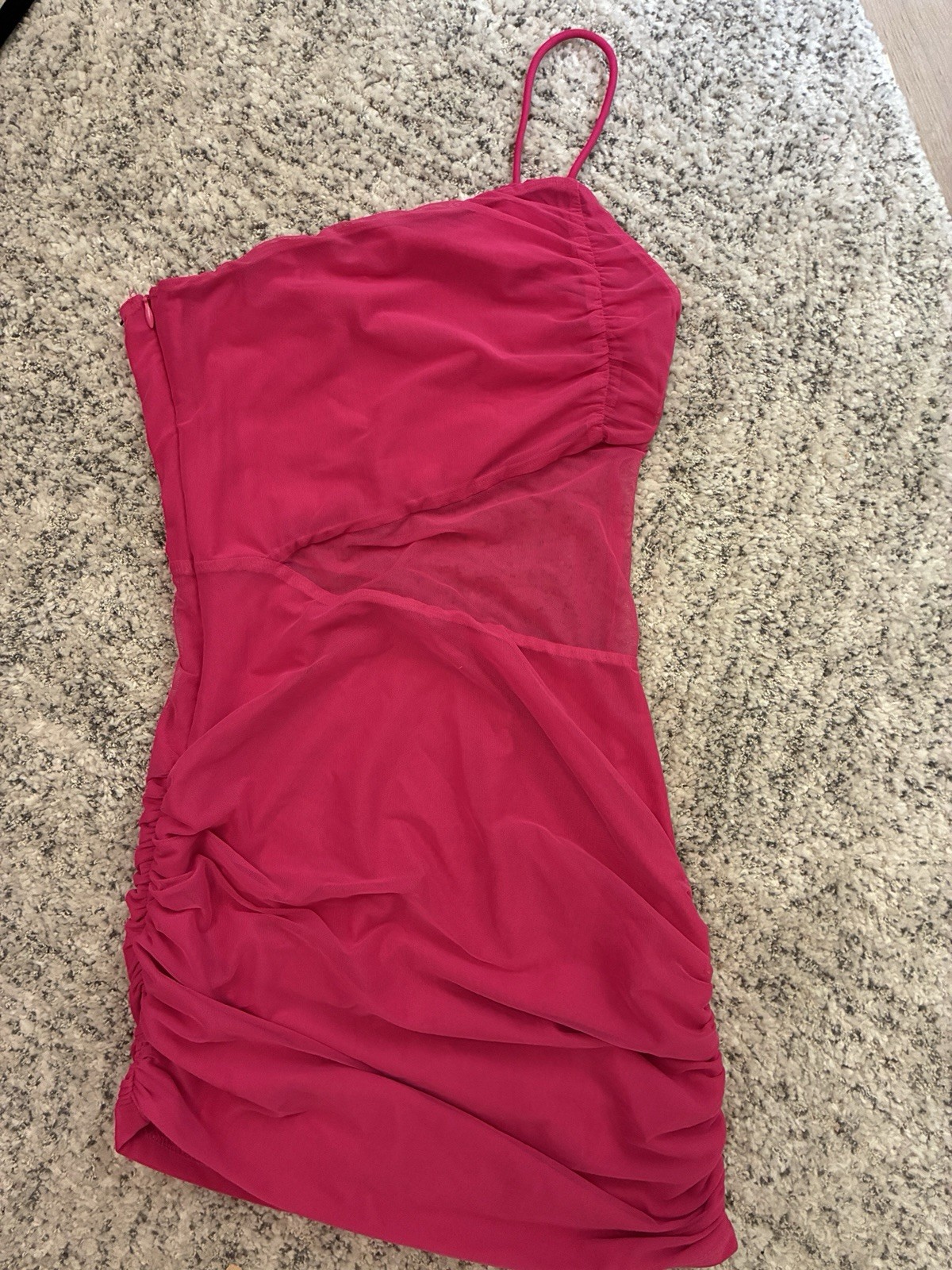 superdown Pink One Shoulder Ruched Sheer Mesh Bodycon Mini Dress XS