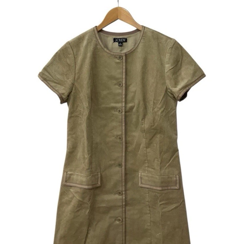 J Crew Parc Corduroy Collarless Stretch Beige Buckthorn Dress 12 Tall