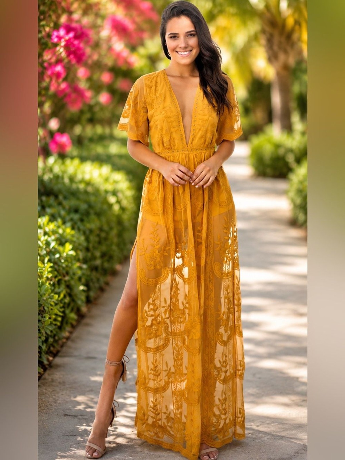 Eleter yellow lace boho romper dress size Small
