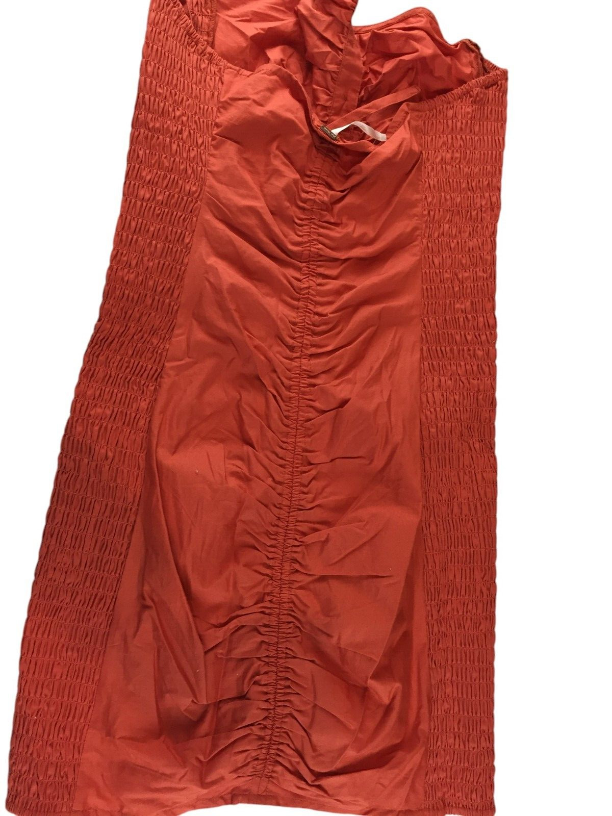 Free People Hold On Mini Dress Red Rust Size L Smocked Ruched Button Front NWT