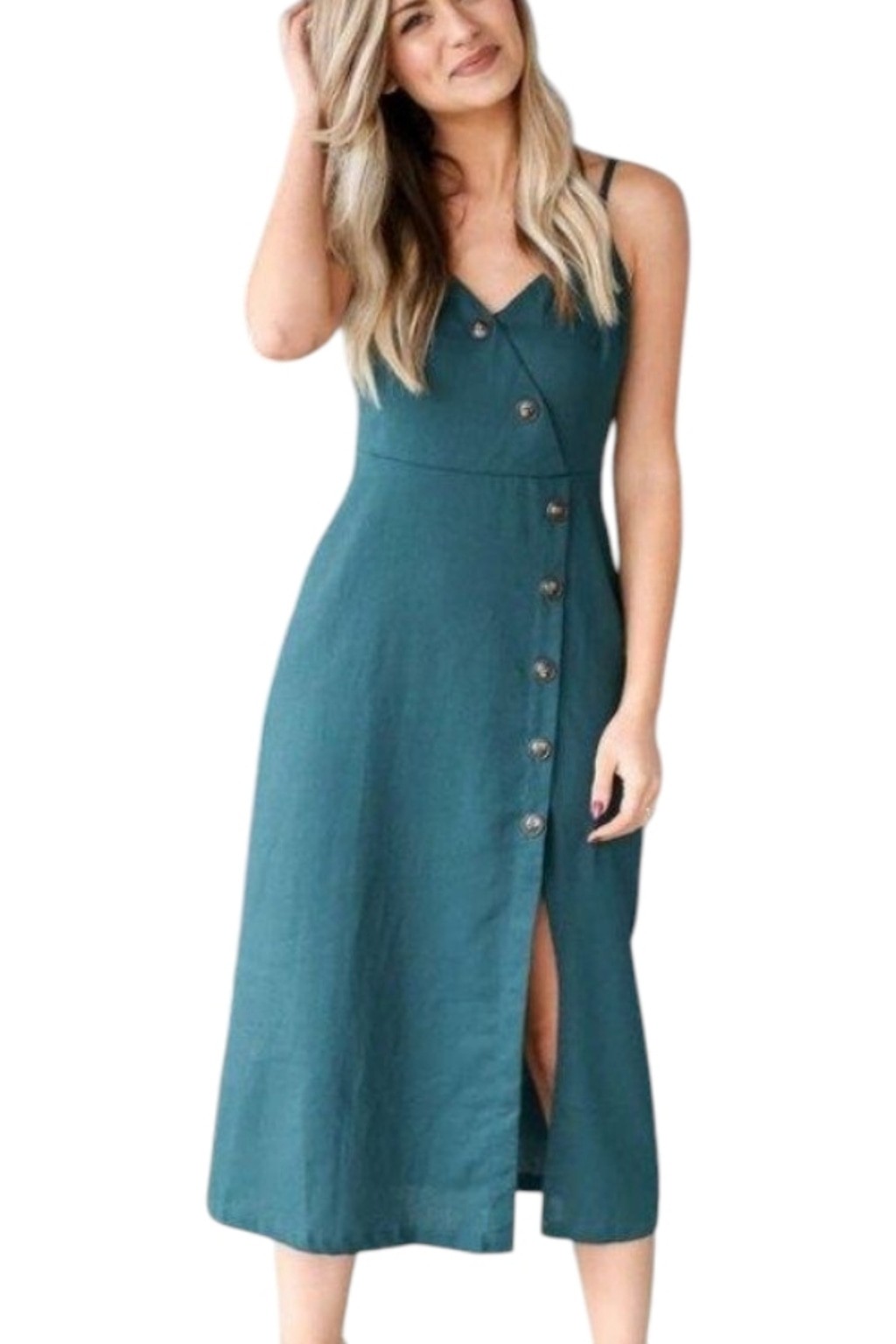 Lulus Lush Terrace Sunset Button-Front Midi Dress Forest Green Small