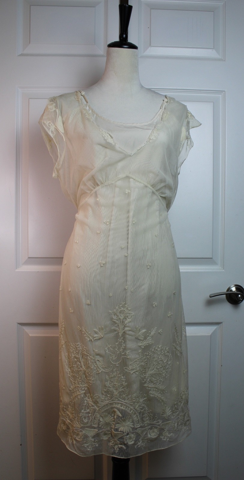 Whistles Silk & Lace Crochet Ivory Dress Slip Dress w/Mesh Overlay Cap Sleeve 10