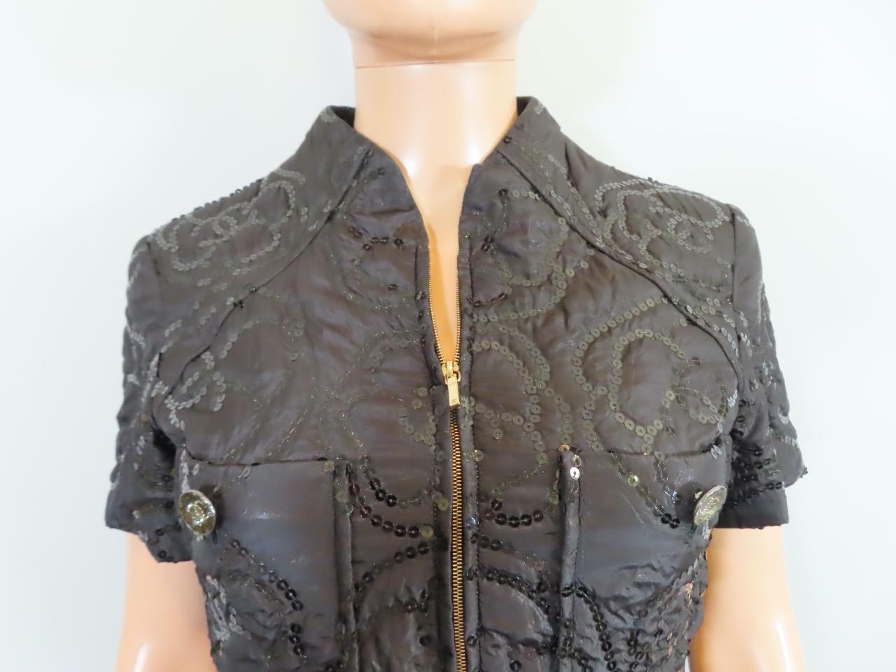 CHANEL Black Quilted Camellia Embroidered Sequin Dress F 36/US 4-altered