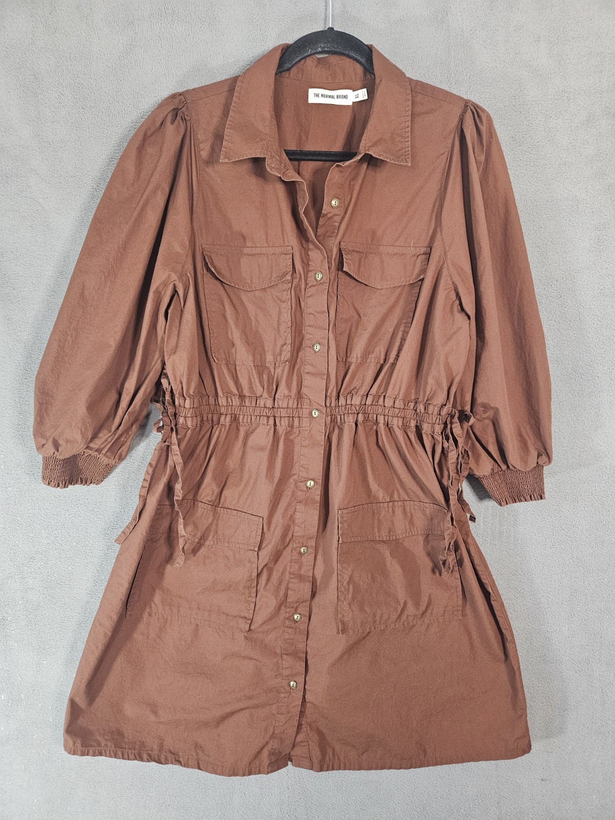 The Normal brand Avery Utility Dress Espresso XL Button Down Collared Boho