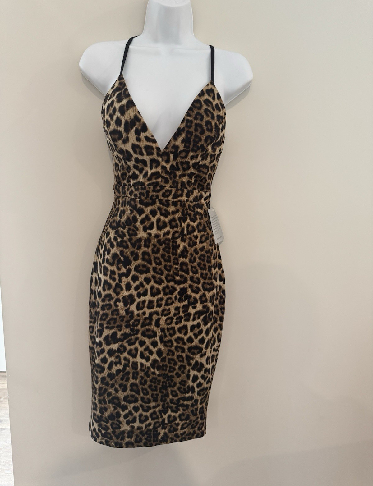 Love, Nickie Lew Leopard Print Lace Back Cutout V-Neck Bodycon Dress Size S New