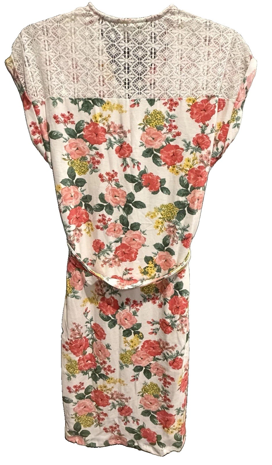 NWT Bobbie Brooks Women’s Small White Floral Dress V Neck Lace Back Waist Tie