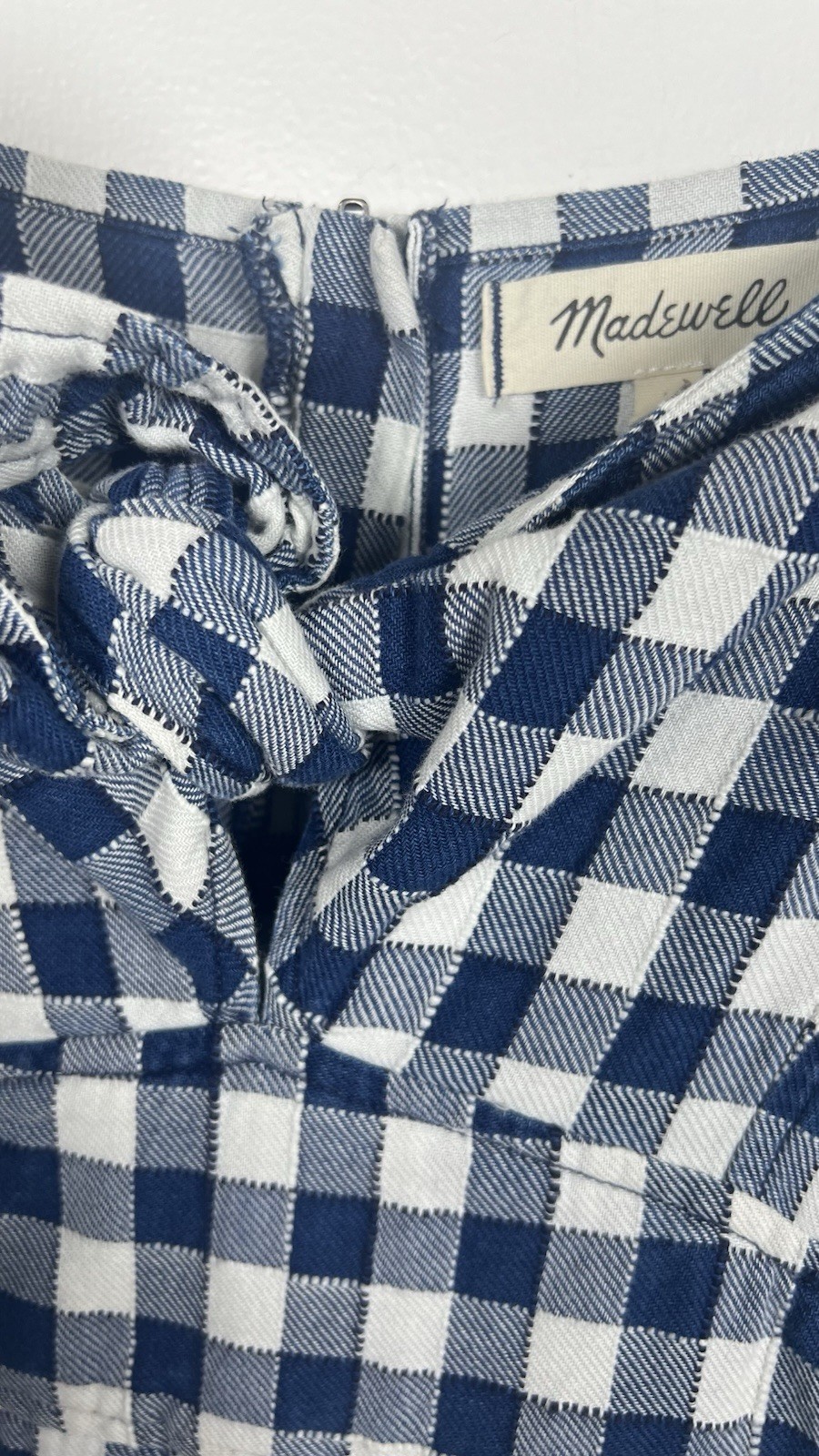 Madewell Size 2 Blue Gingham Tie-Front Cotton above Knee Swing Dress