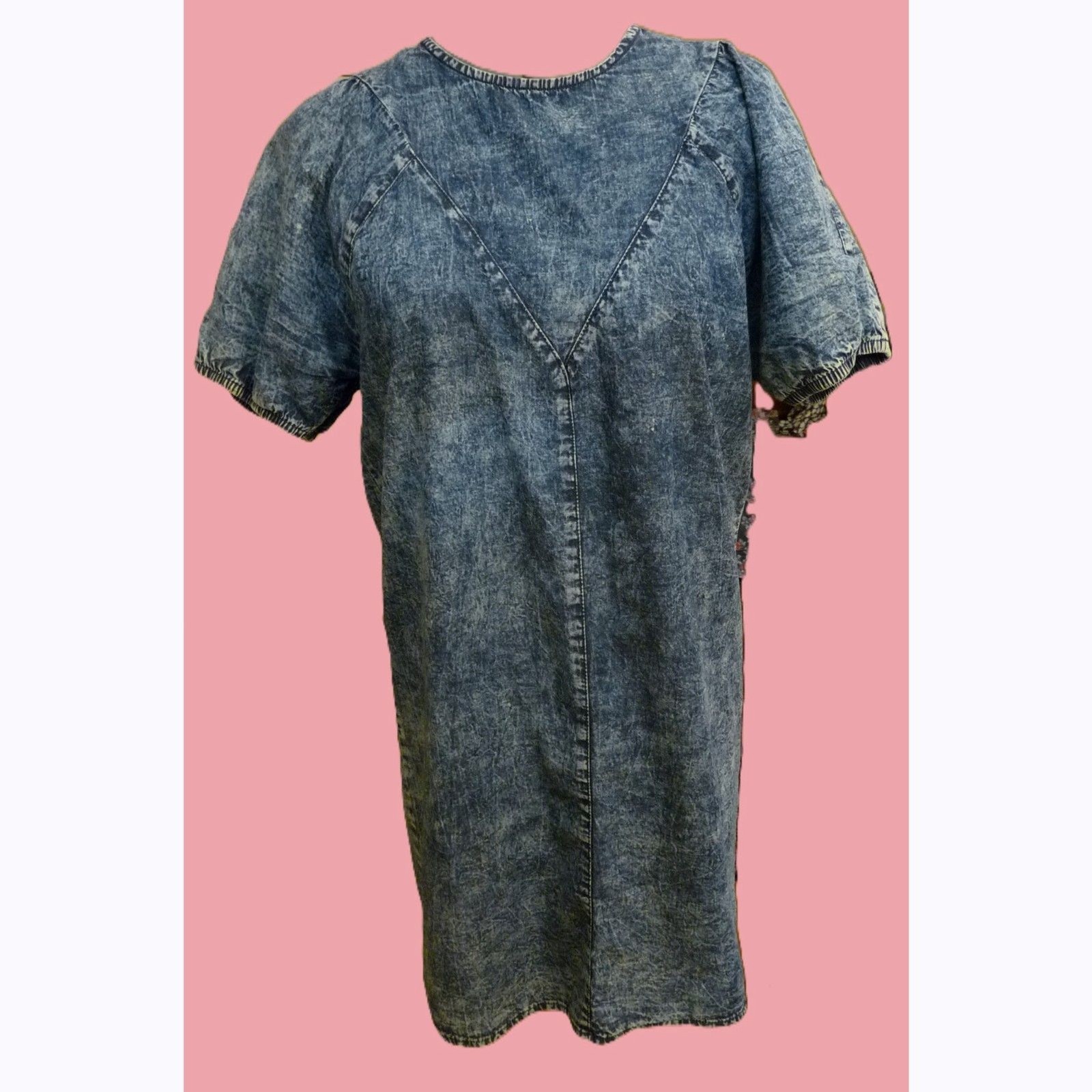 Acid washed Cotton indigo chambray denim shift dress Millenium S