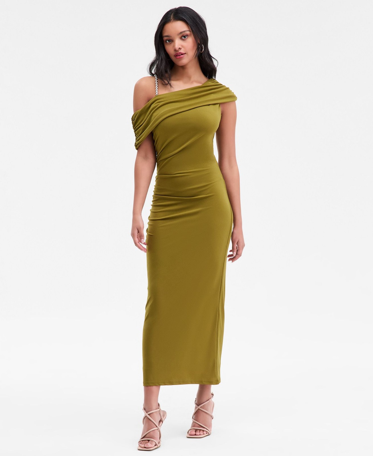RACHEL Rachel Roy Women’s Asymmetrical Drape Beaded Strap Midi Dress Size M