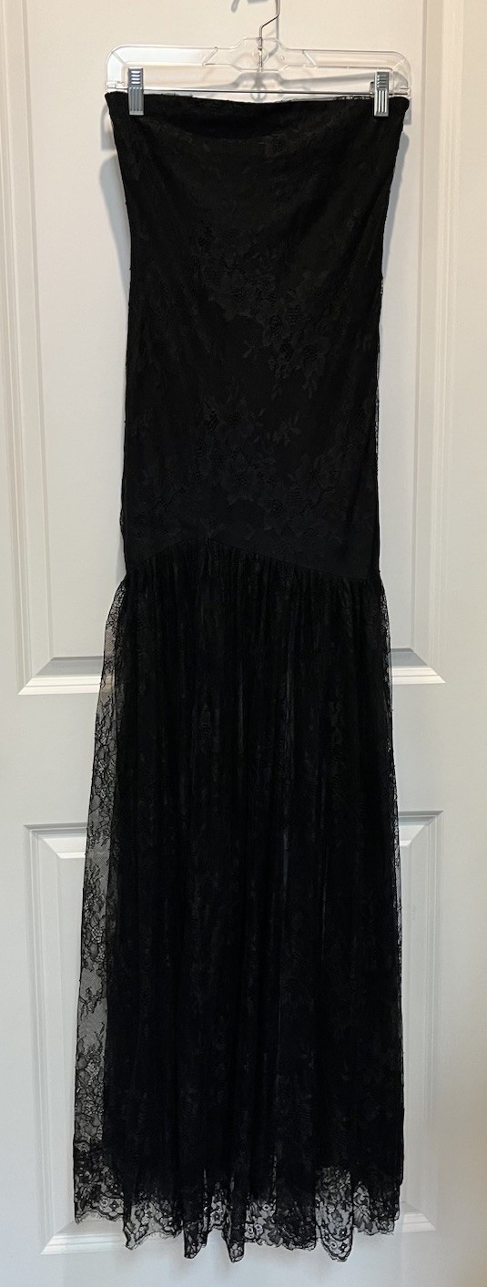 Retrofete Black Lace Maxi Dress Strapless Gown Slit XS Whimsigoth Fairy Jeanette