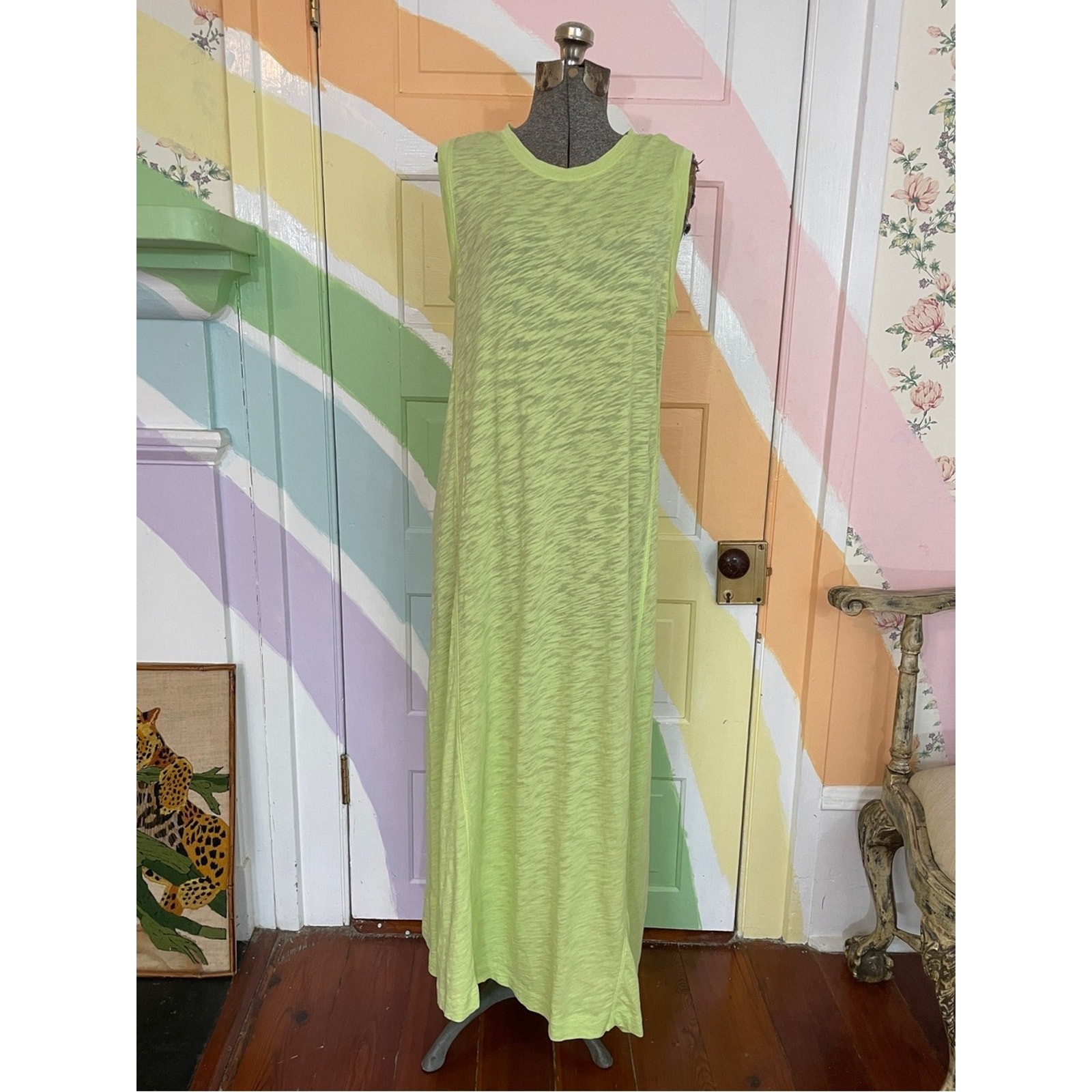 2 ATM Anthony Thomas Melillo Slub Cotton Jersey Midi Dresses Green & Pink L🧡🎀