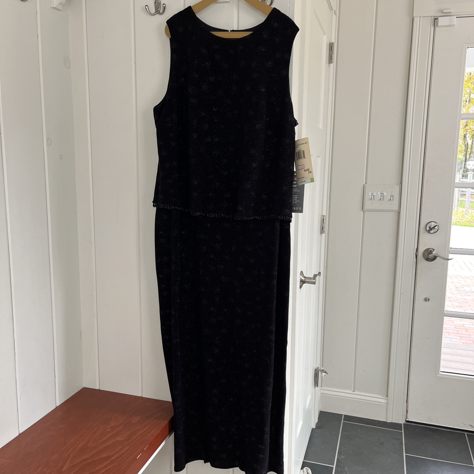 Onyx Nite Formal Dress Long 24 Beaded Layered Eveningwear Black Sleeveless NWT