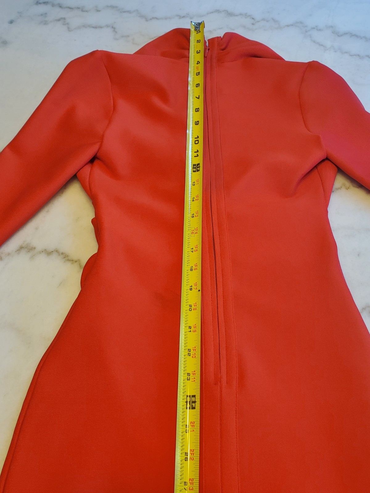 Athina Stretch open front back Zippered Long Sleeve Red midi Dress Women’s S F10