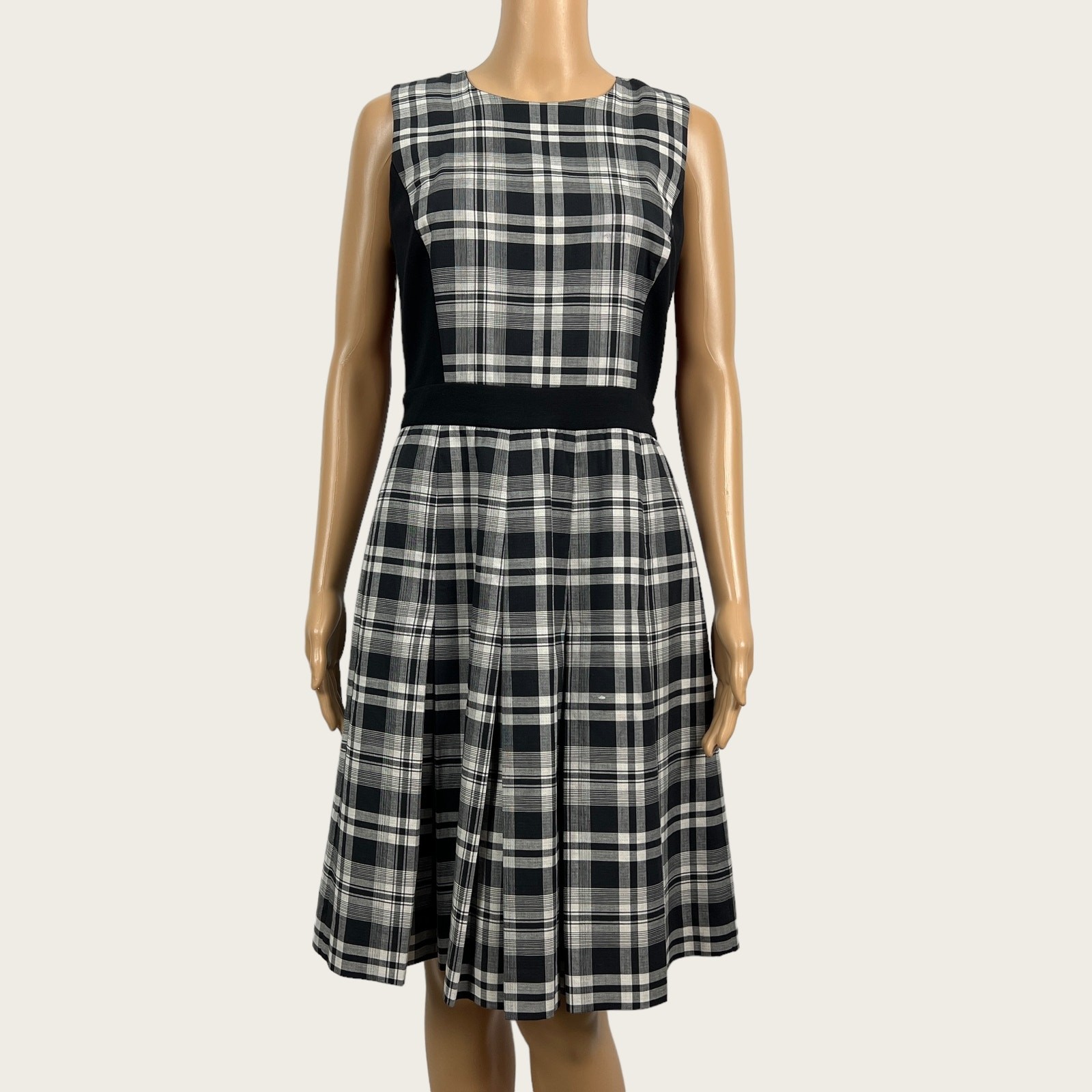 W By Worth Sz4 Black White Plaid A-Line Sheath Fit & Flare Dress Pockets Career