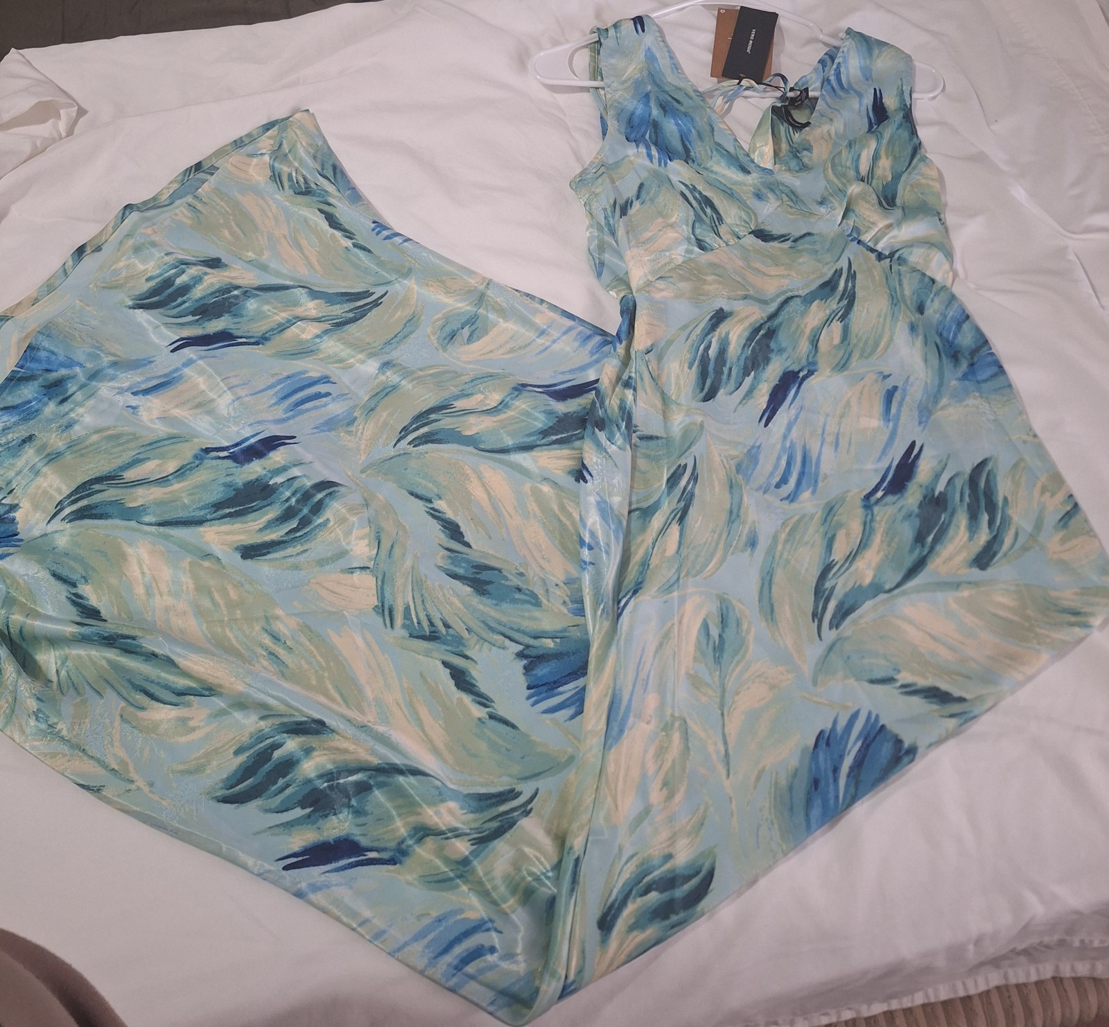 Vero Moda XS Seline Alba AquaBlue Green Abstract Maxi Dress Tie Back Sleeveless