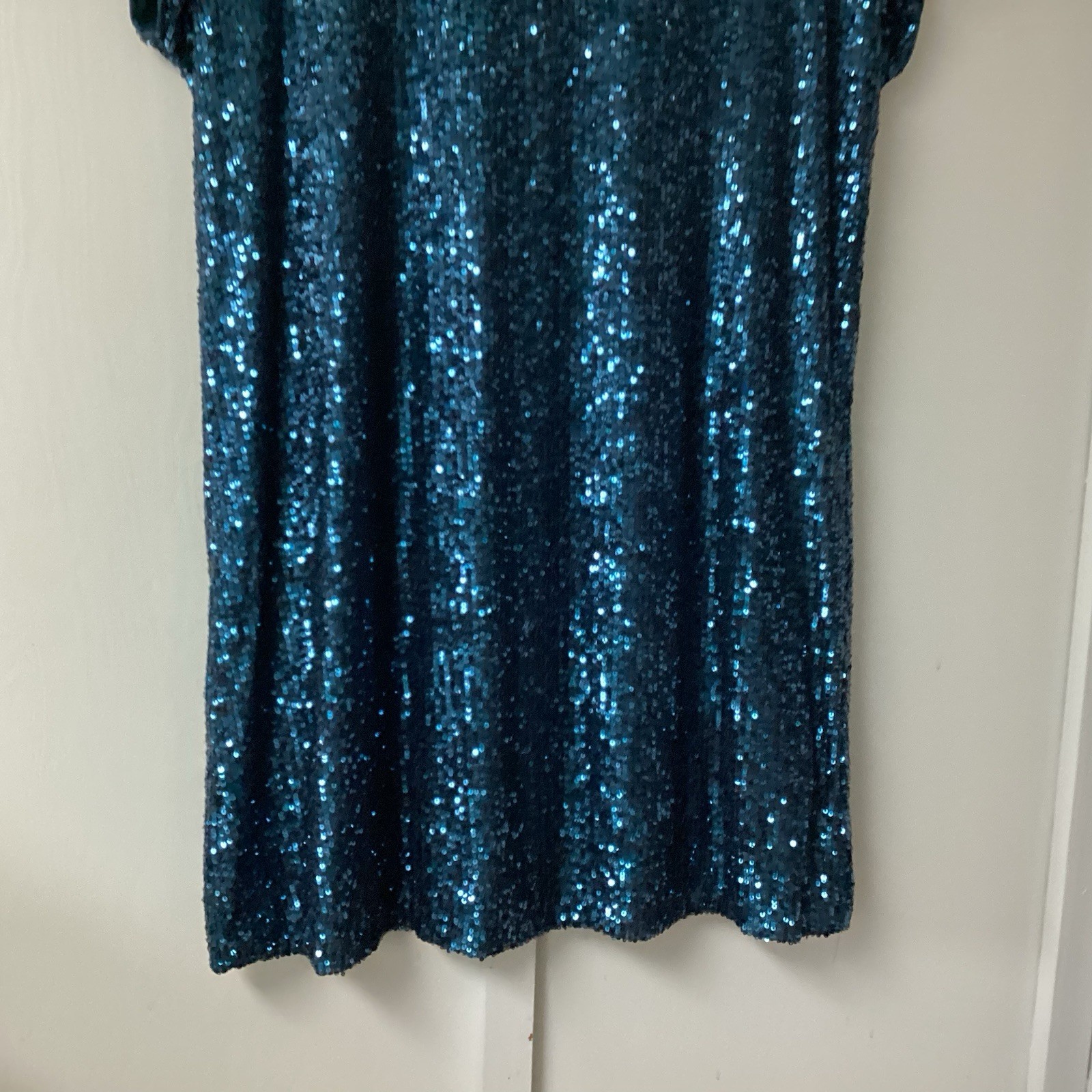 Cable & Gauge Blue Sequin Short Sleeve Shift Dress Women’s M Party Cocktail New