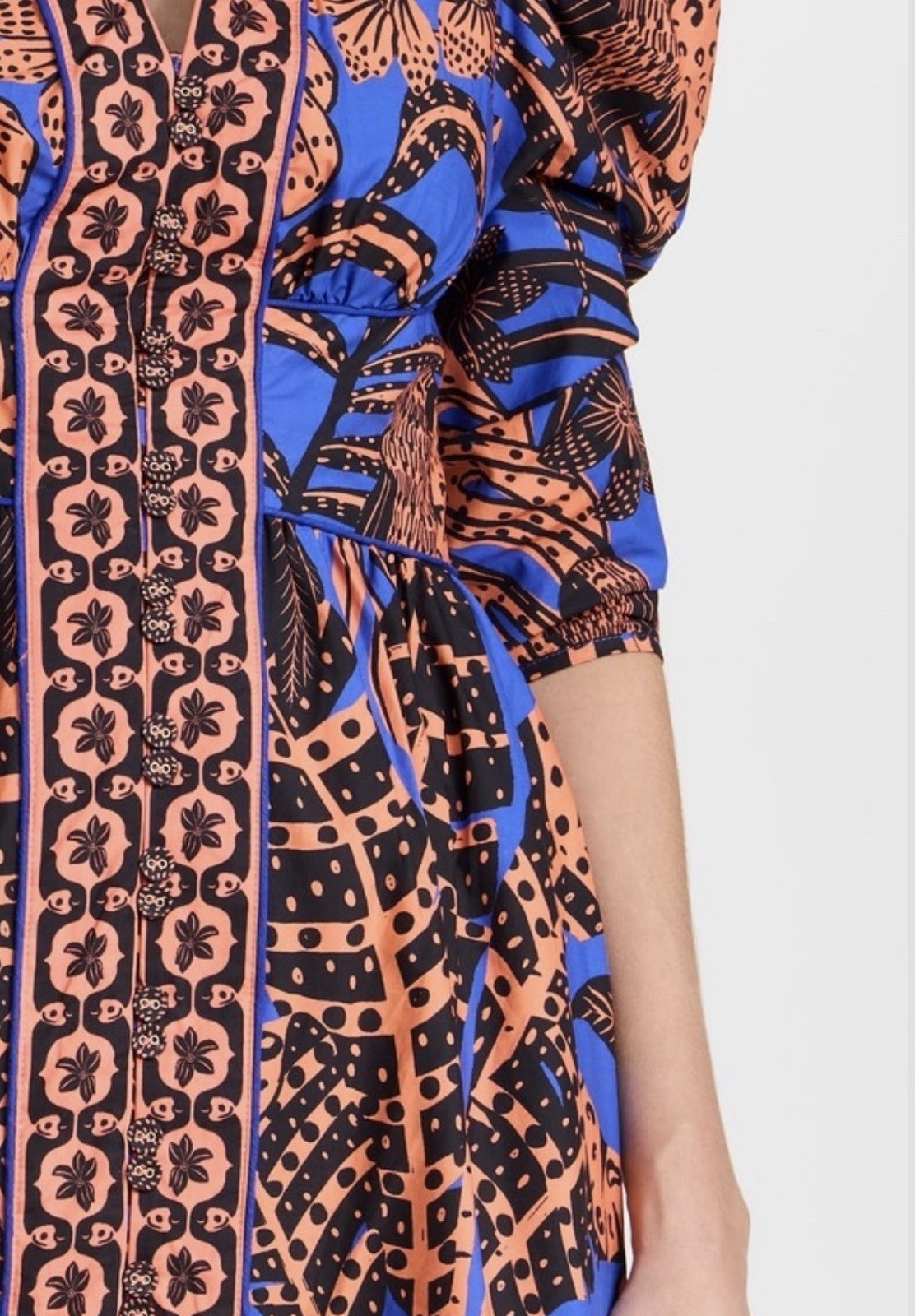 FARM RIO Tropical Gold 3/4 Sleeve Mini Dress Blue Orange Size XL
