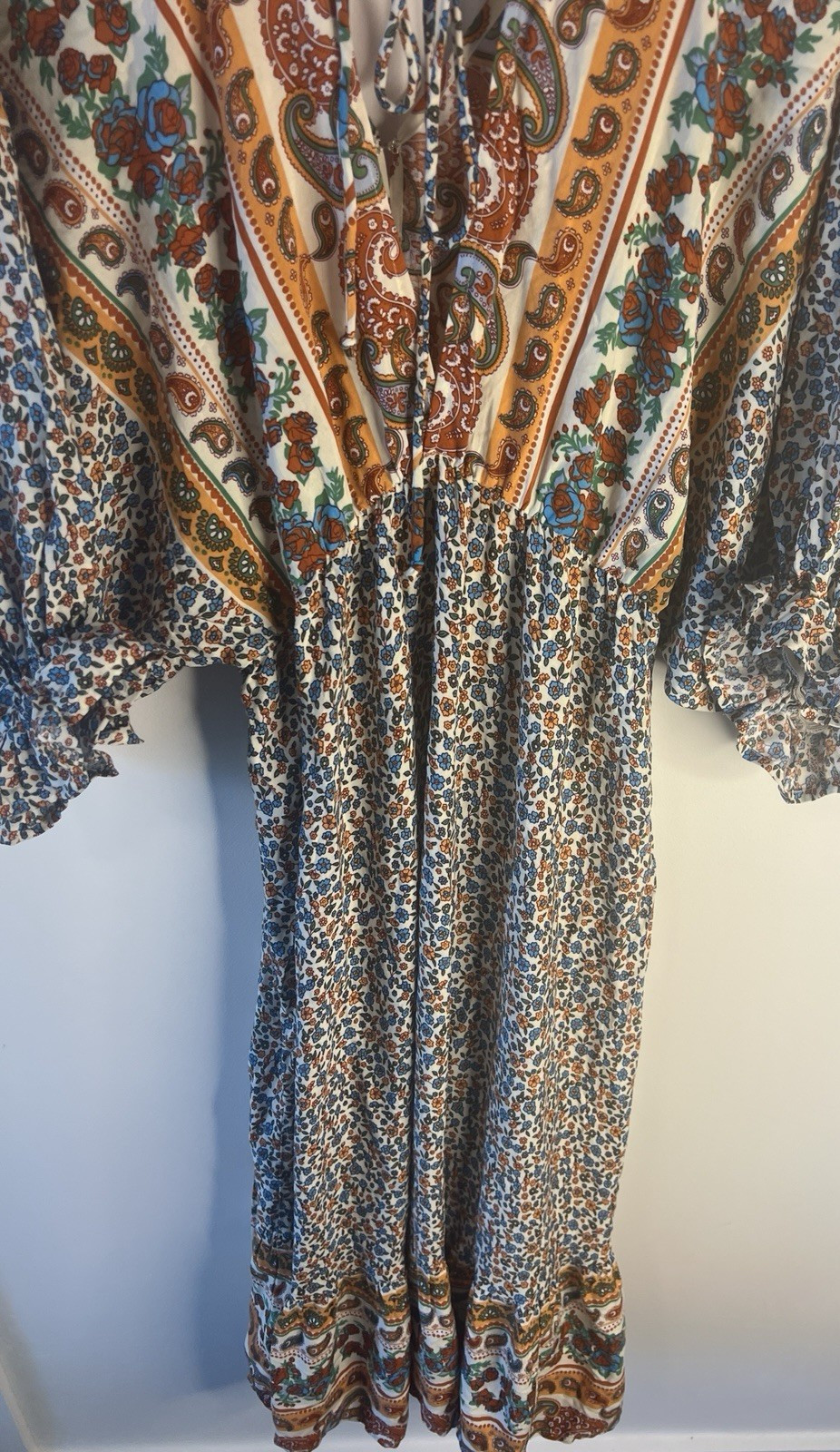 Umgee L Southwestern Bell Sleeve Peasant Cottagecore Prairie Boho Dress Summer