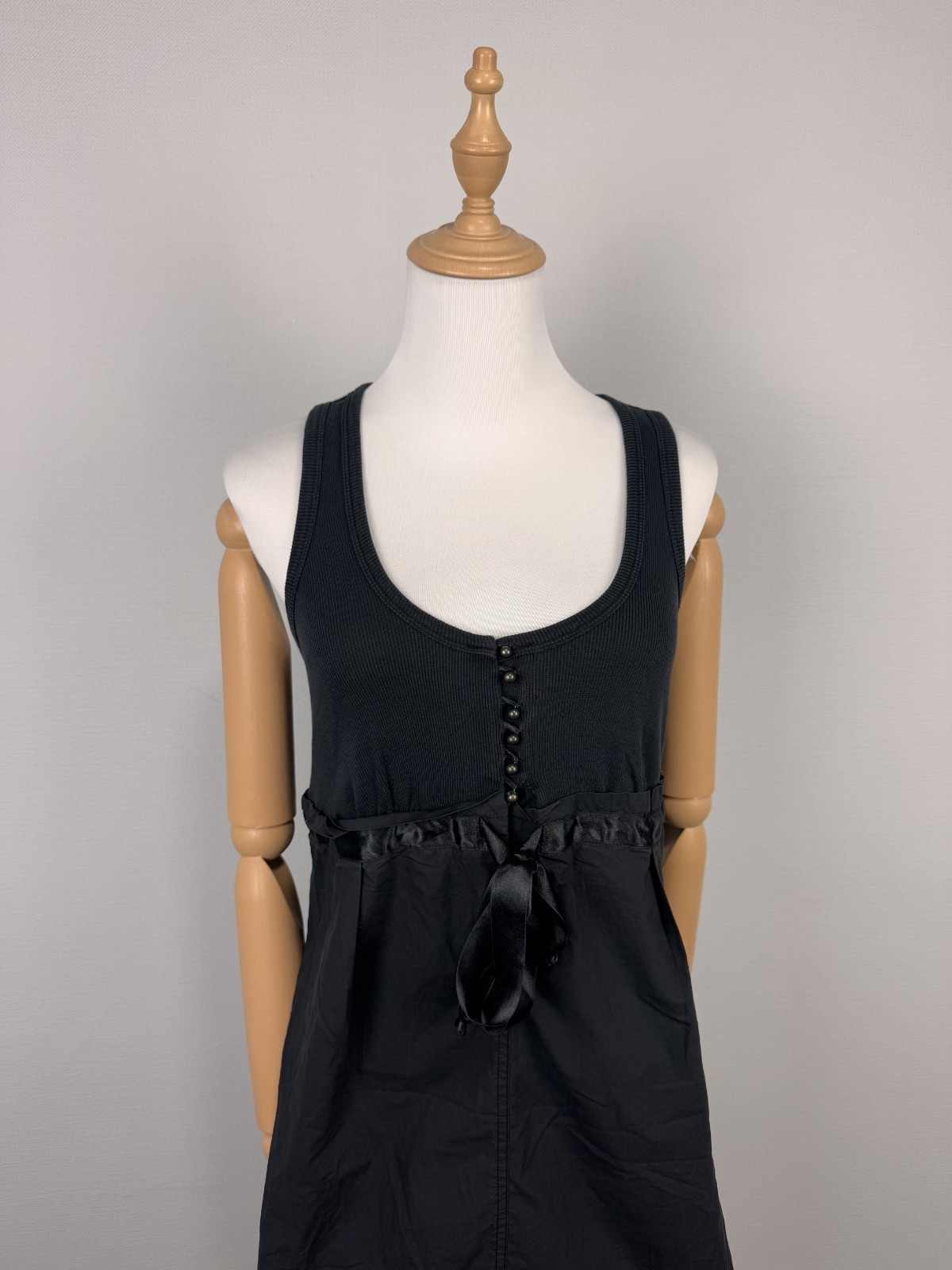 Cop Copine Black Sleeveless Round Neck Buttons Belted Vintage Dress Sz 40