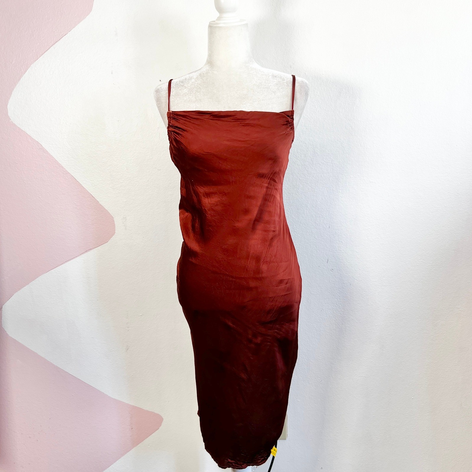 Stark X Brown Satin Midi Dress Sz XS Feminine Romantic Going Out Lola Dress