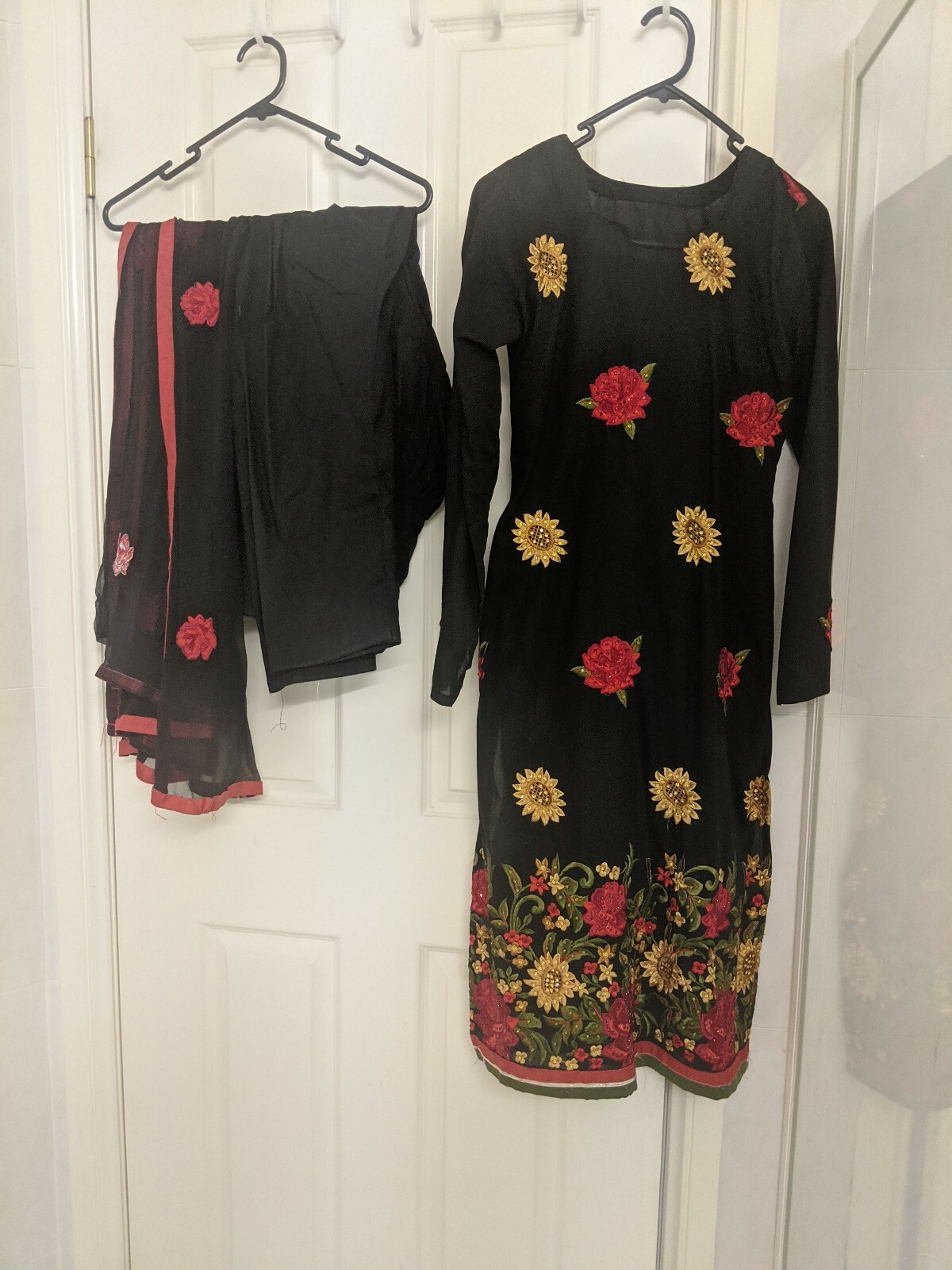 Pakistani Shalwar Kameez Indian black Floral embroidered Salwar Khamiz Suit bead