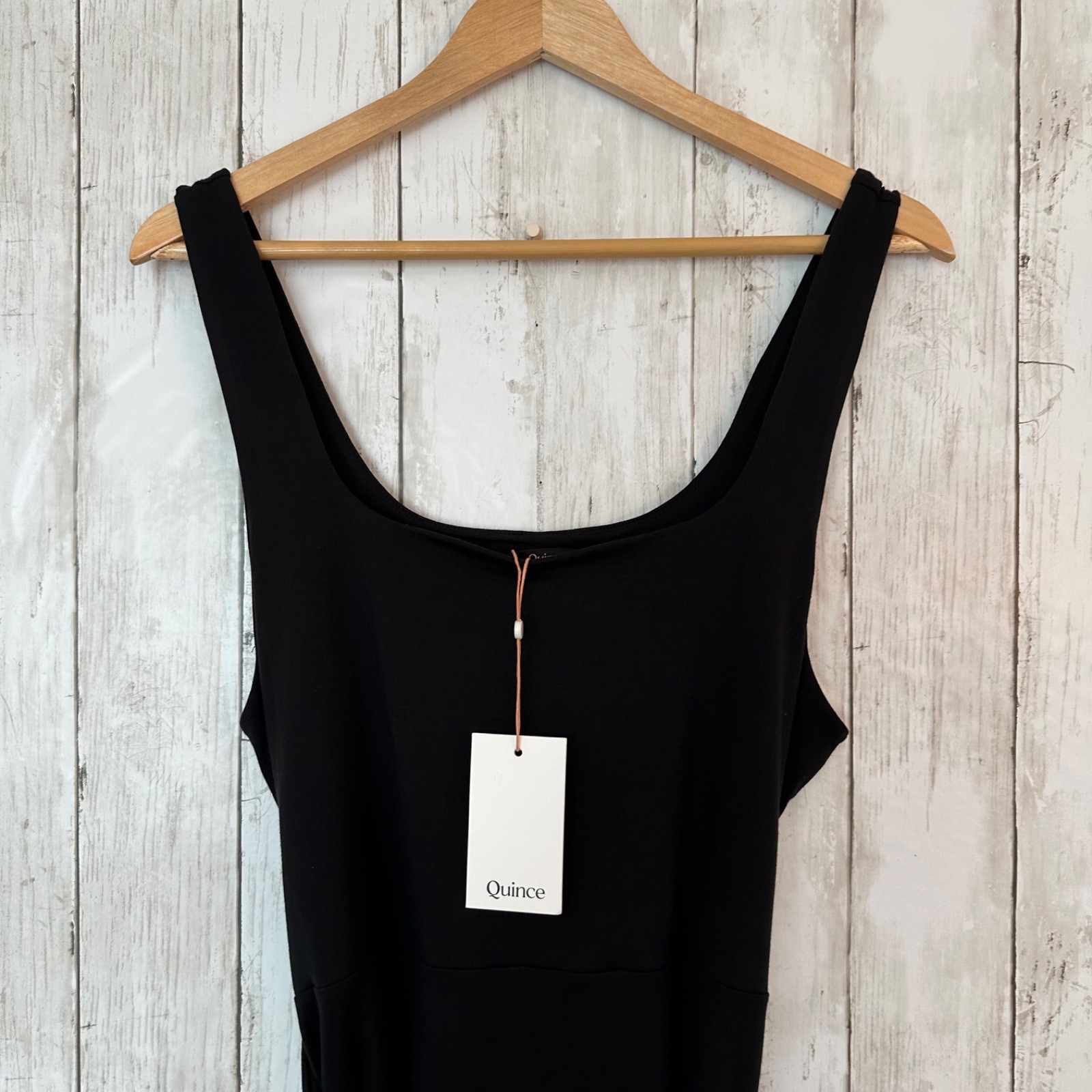 NEW Quince Tencel Jersey side tie Midi Dress Black XL Clean Girl Everyday LBD