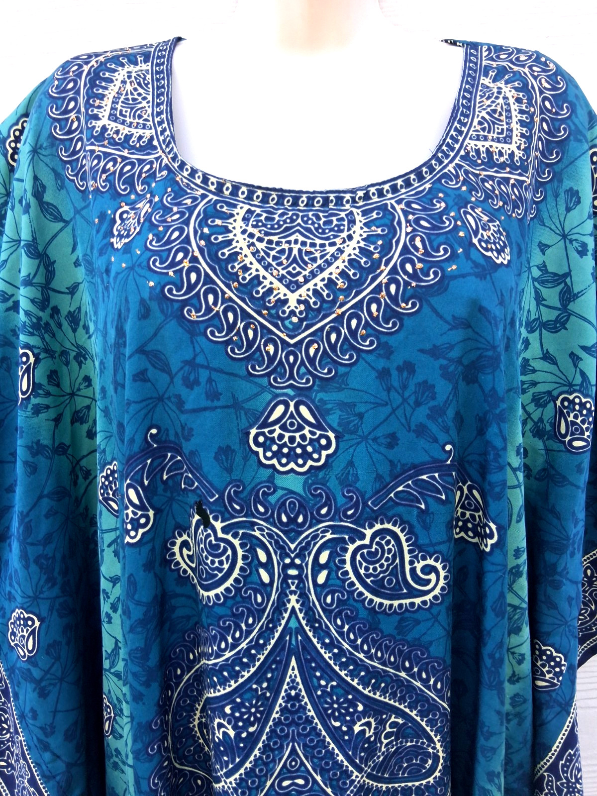 Sante Classics One Size Full Length Caftan Kaftan Dress Teal Green Polyester